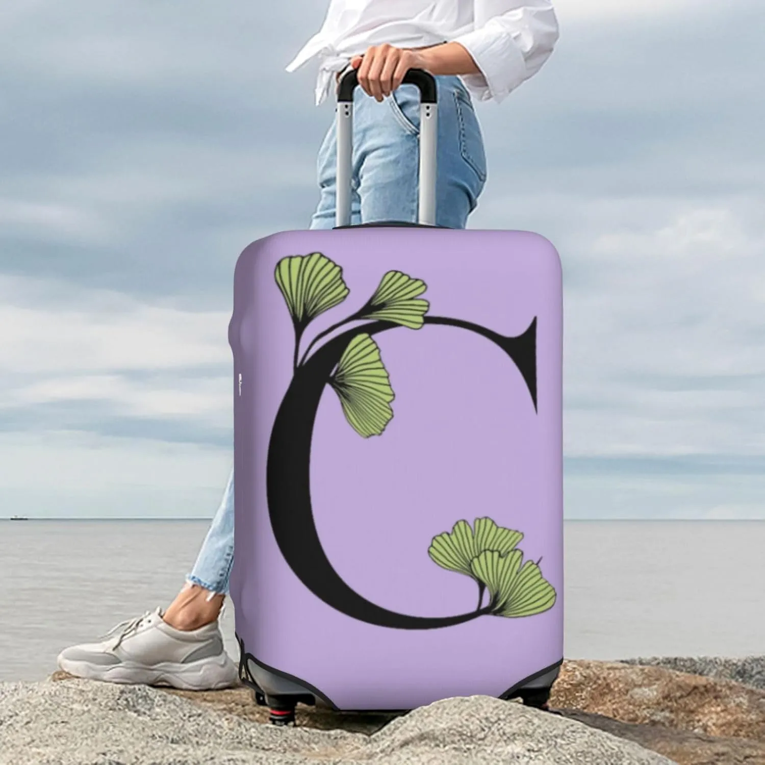 Letter C Luggage Cover Fits 18-32 Inch Suitcase, Washable Elastic Suitcase Cover Protector with Concealed Zipper for Wheeled Suitcase Travel Accessories LC735