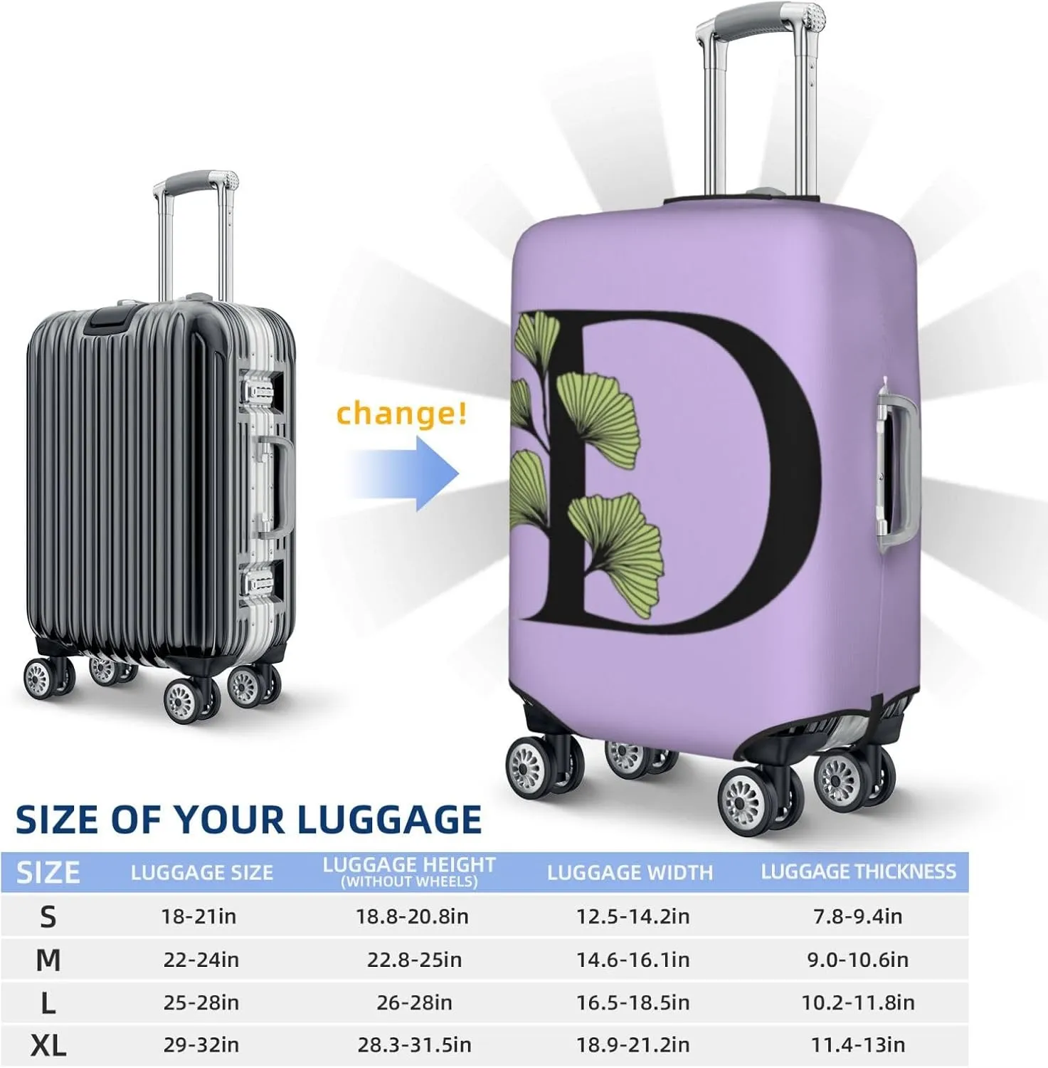 Letter D Luggage Cover Fits 18-32 Inch Suitcase, Washable Elastic Suitcase Cover Protector with Concealed Zipper for Wheeled Suitcase Travel Accessories LC739