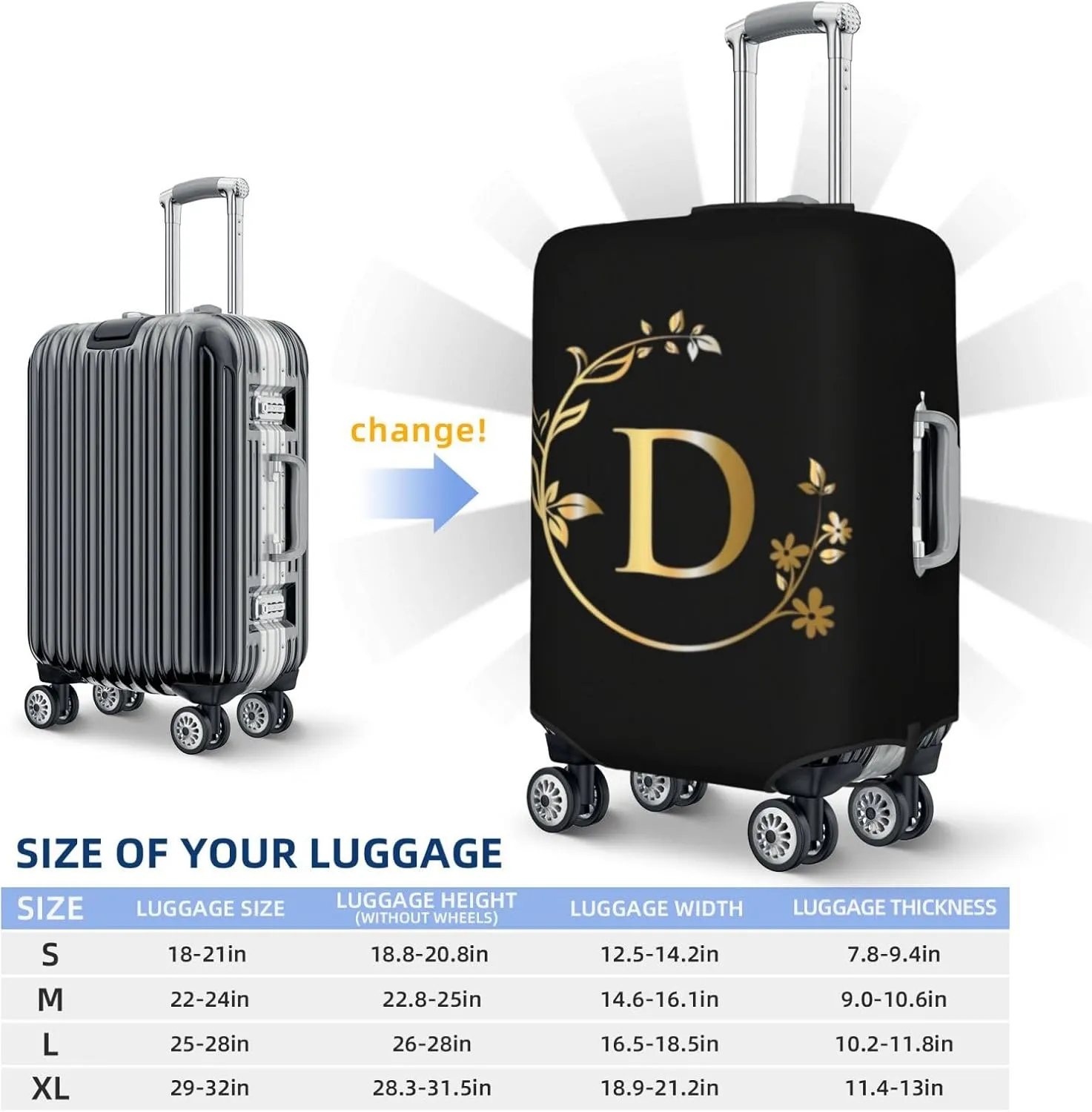 Letter D Luggage Cover Fits 18-32 Inch Suitcase Washable Elastic with Concealed Zipper for Travel Accessories LCC530