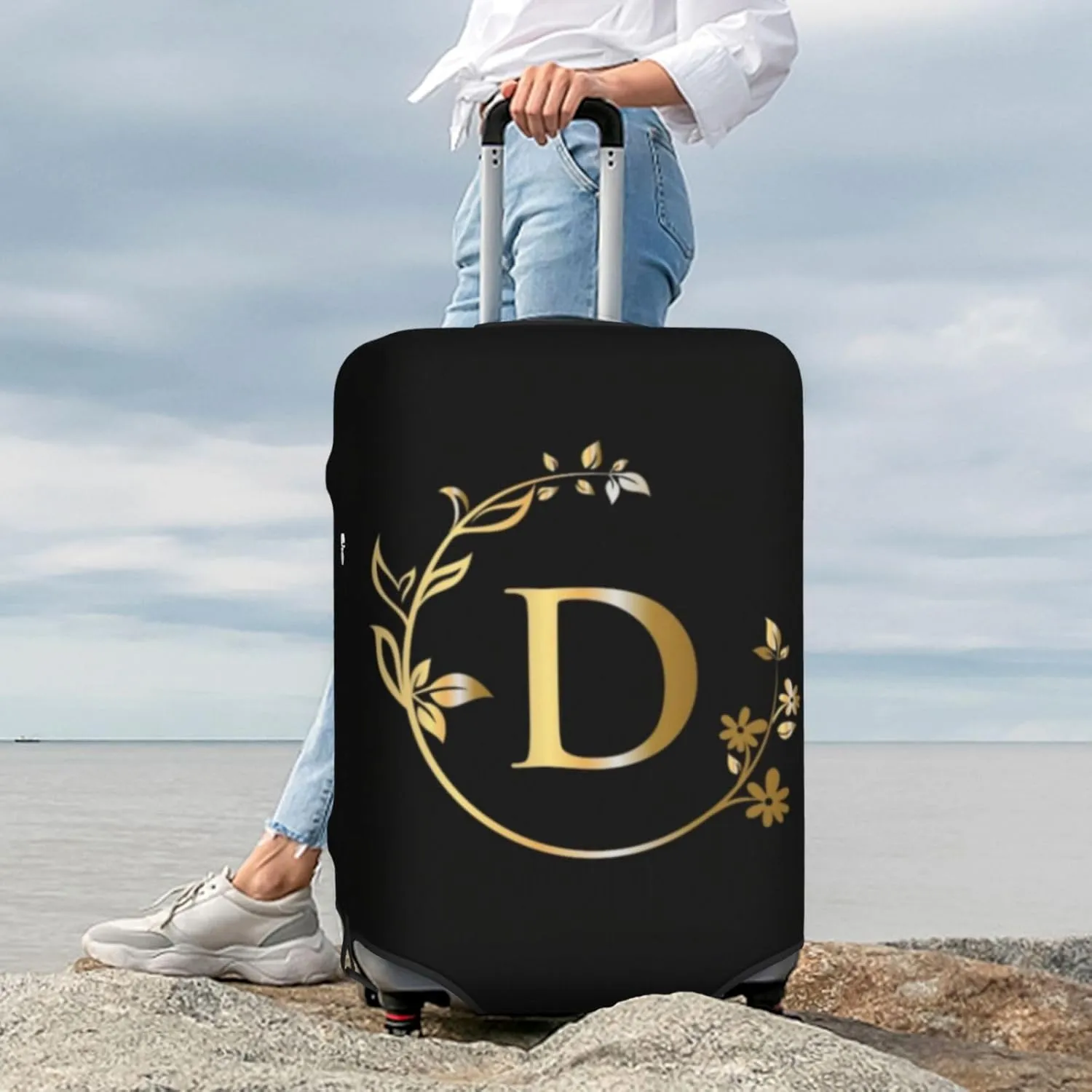 Letter D Luggage Cover Fits 18-32 Inch Suitcase Washable Elastic with Concealed Zipper for Travel Accessories LCC530