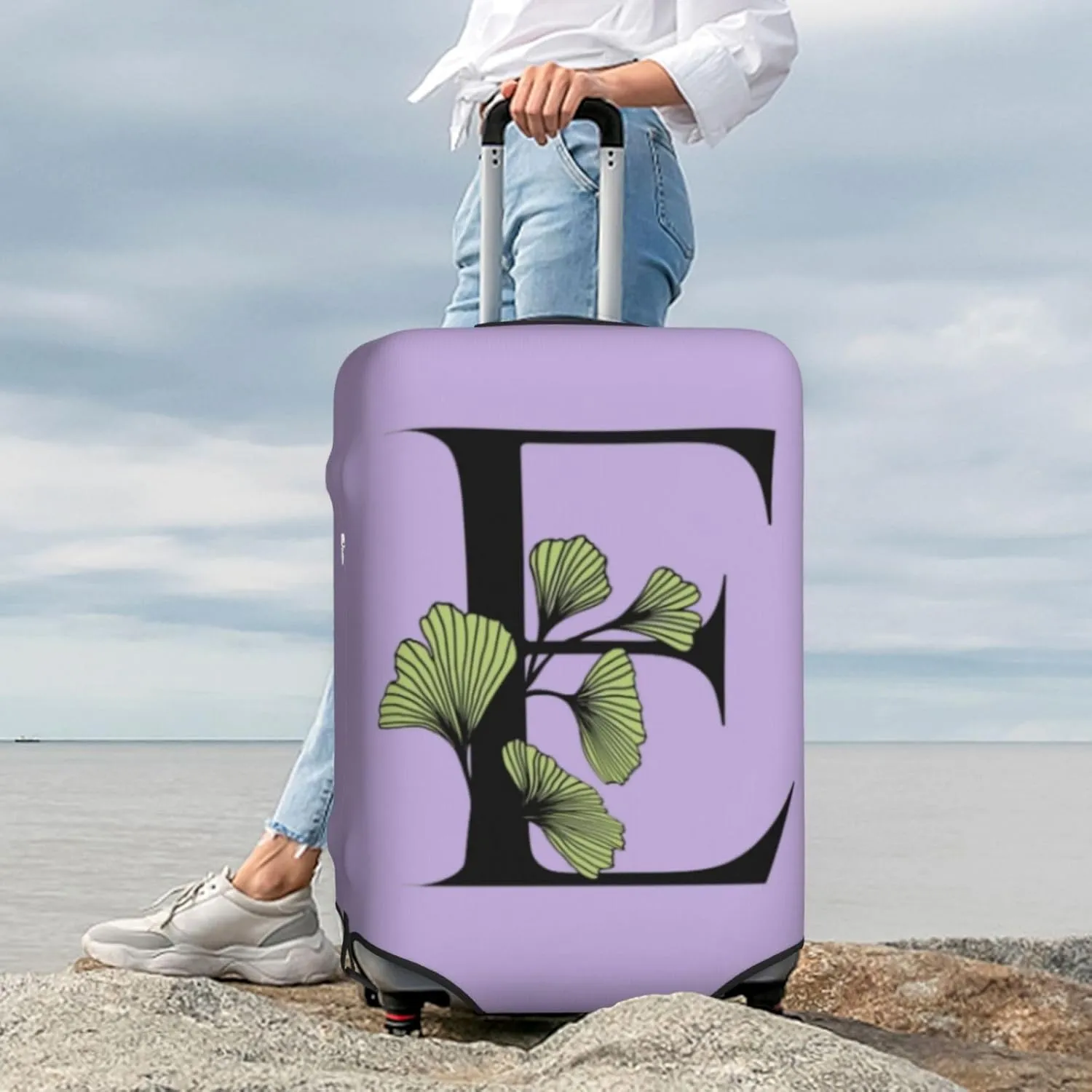 Letter E Luggage Cover Fits 18-32 Inch Suitcase, Washable Elastic Suitcase Cover Protector with Concealed Zipper for Wheeled Suitcase Travel Accessories LC743