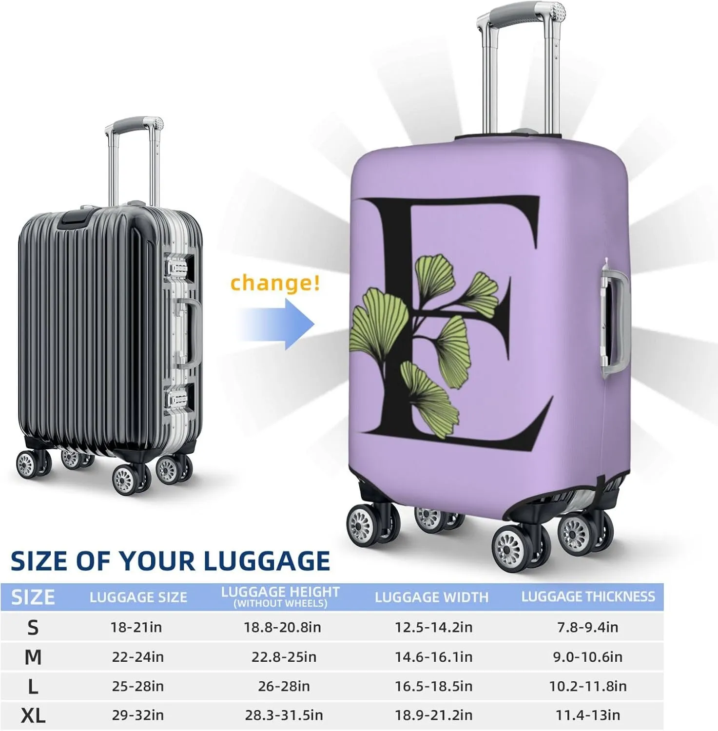 Letter E Luggage Cover Fits 18-32 Inch Suitcase, Washable Elastic Suitcase Cover Protector with Concealed Zipper for Wheeled Suitcase Travel Accessories LC743