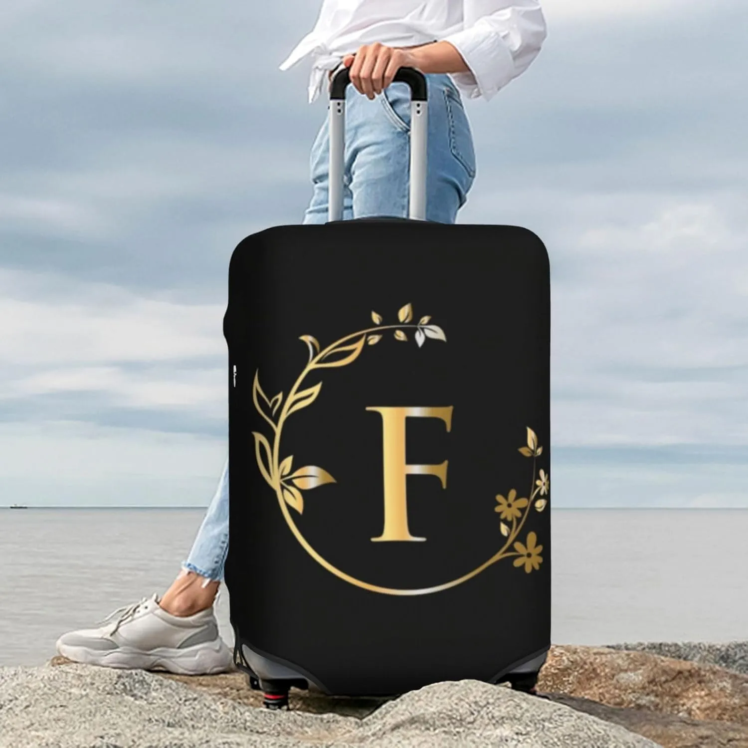 Letter F Luggage Cover Fits 18-32 Inch Suitcase, Washable Elastic Suitcase Cover Protector with Concealed Zipper for Wheeled Suitcase Travel Accessories LC538