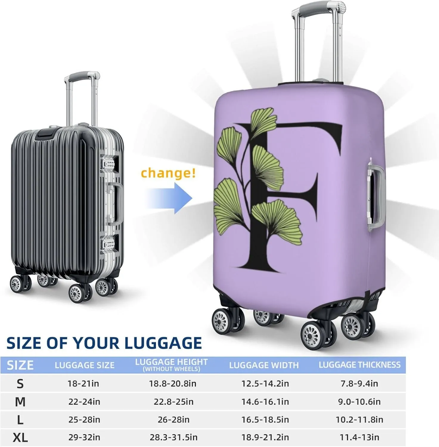 Letter F Luggage Cover Fits 18-32 Inch Suitcase, Washable Elastic Suitcase Cover Protector with Concealed Zipper for Wheeled Suitcase Travel Accessories LC747