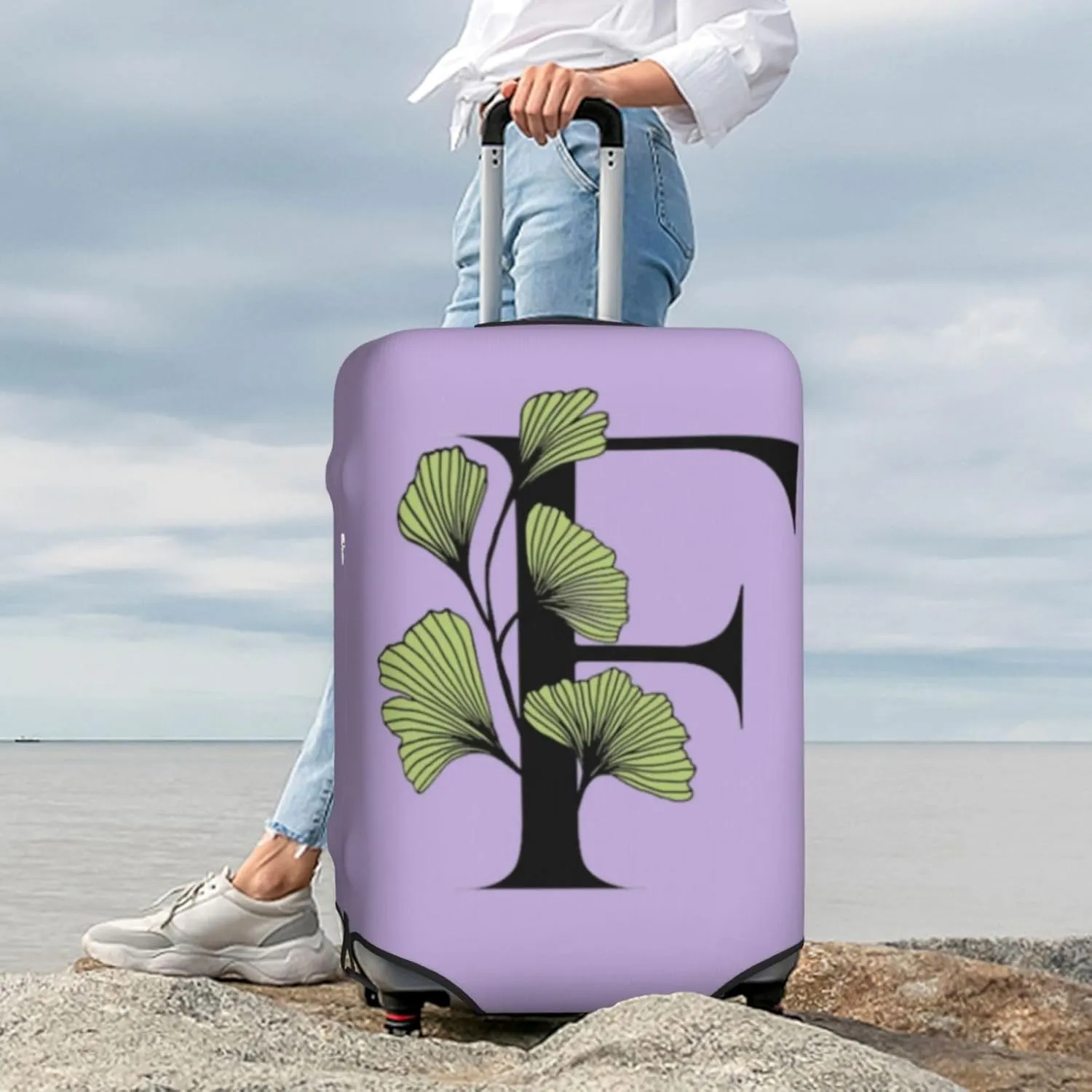 Letter F Luggage Cover Fits 18-32 Inch Suitcase, Washable Elastic Suitcase Cover Protector with Concealed Zipper for Wheeled Suitcase Travel Accessories LC747