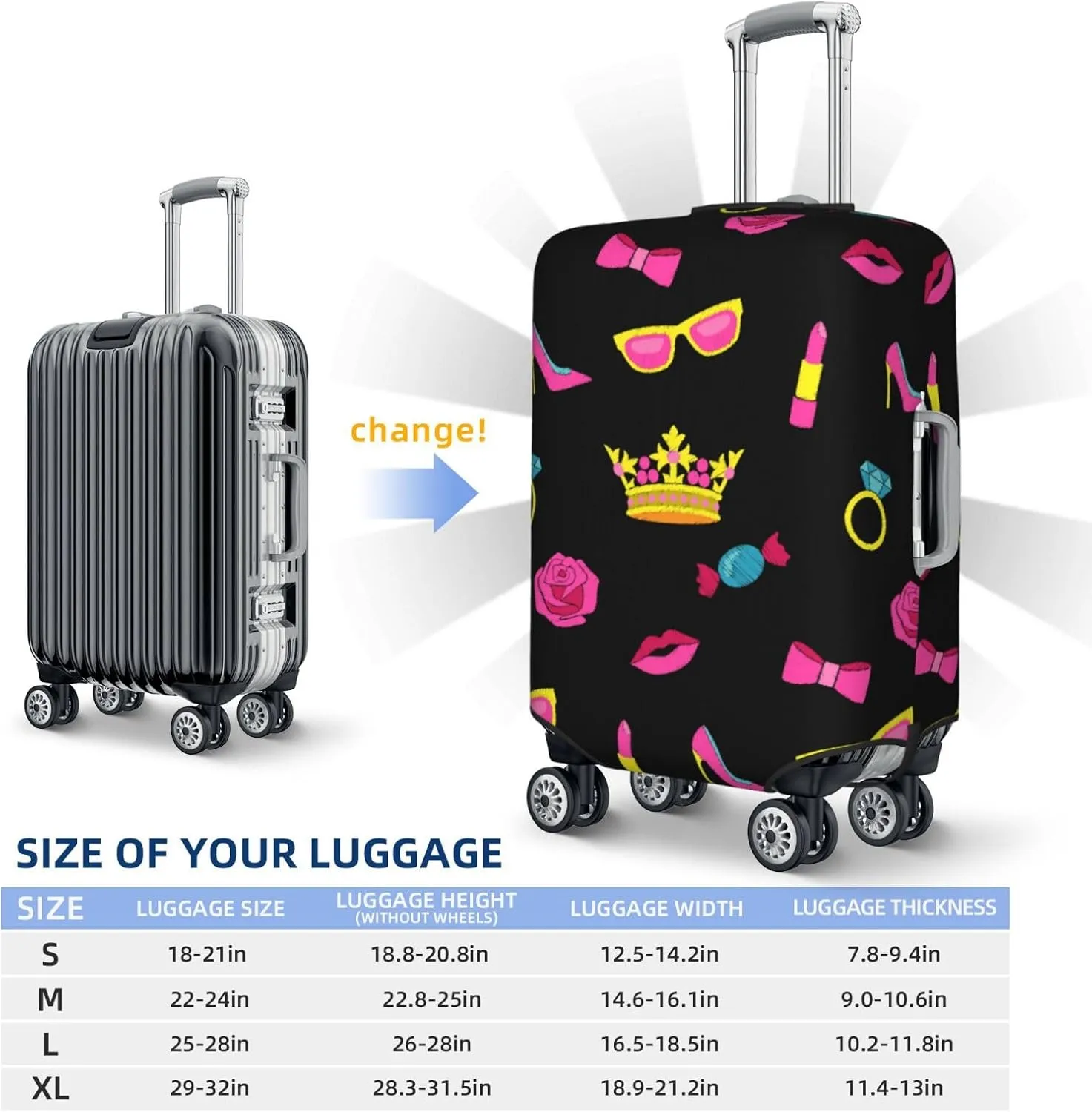 Lipstick Lips Rose Elastic Suitcase Cover Scratch Resistant Luggage Case Travel Luggage Protector for Men Women L 25-28 inch
