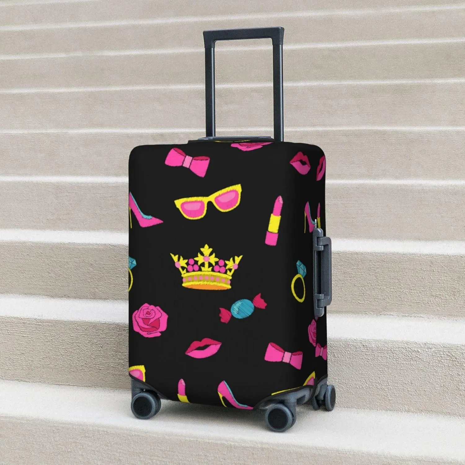 Lipstick Lips Rose Elastic Suitcase Cover Scratch Resistant Luggage Case Travel Luggage Protector for Men Women L 25-28 inch