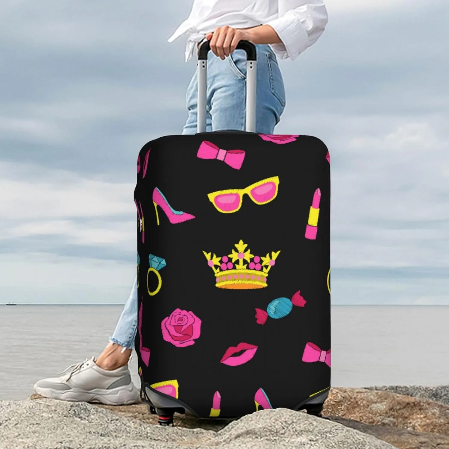 Lipstick Lips Rose Elastic Suitcase Cover Scratch Resistant Luggage Case Travel Luggage Protector for Men Women L 25-28 inch