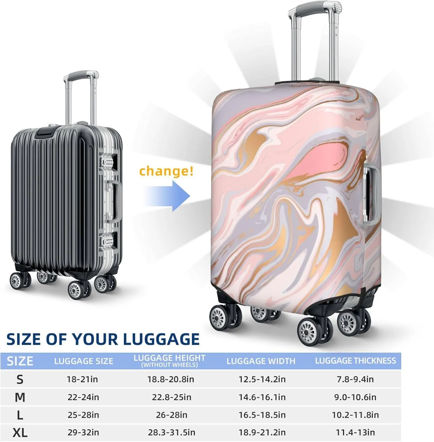 Liquid Marble Texture Luggage Suitcase Covers Elastic Washable Luggage Protector Travel Suitcase Protective Cover For Kid And Adult, L (Fit 25-28 Inch Luggage)