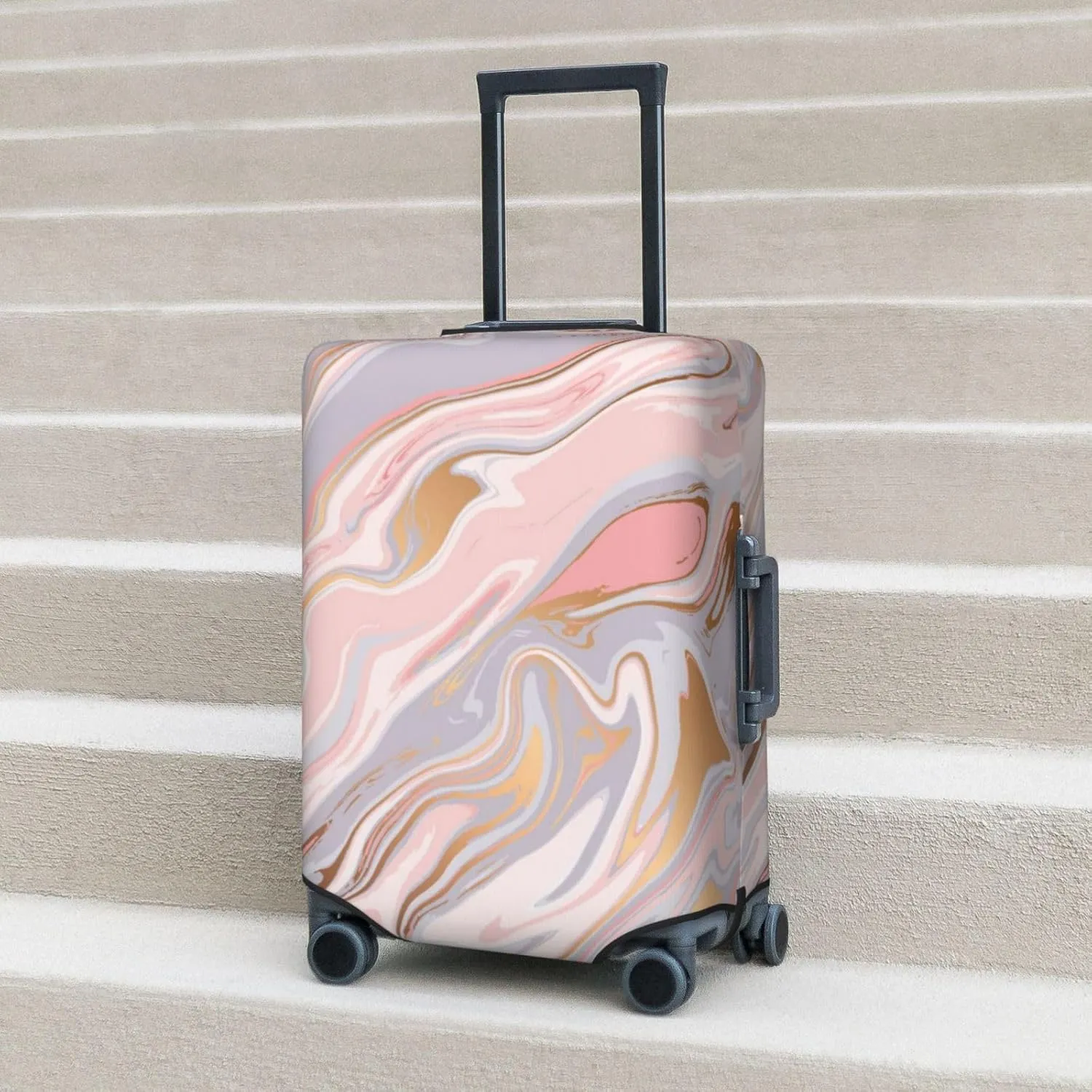 Liquid Marble Texture Luggage Suitcase Covers Elastic Washable Luggage Protector Travel Suitcase Protective Cover For Kid And Adult, L (Fit 25-28 Inch Luggage)