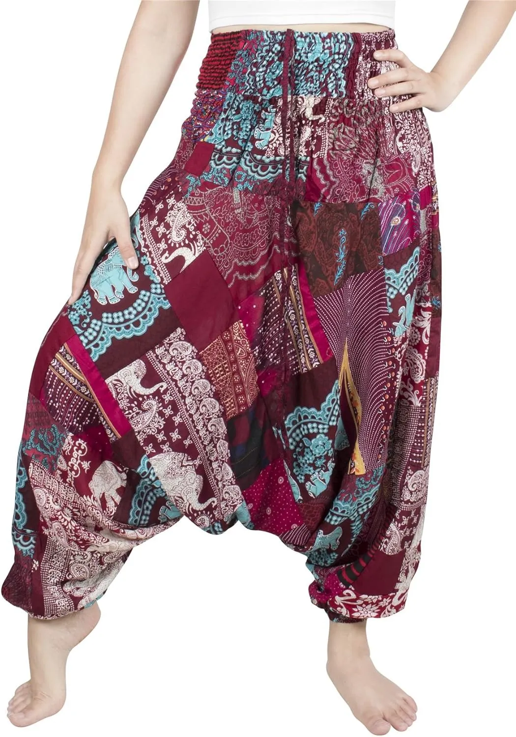LOFBAZ Harem Yoga Pants for Women Patchwork Boho Hippie Bohemian Aladdin Unisex
