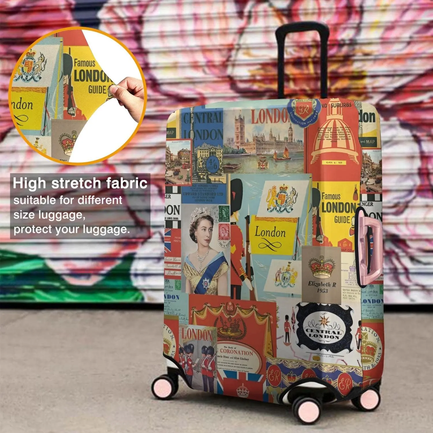 London queen Luggage Protective Cover Royal london pattern Suitcase Cover Fit 22-24 Inch Luggage