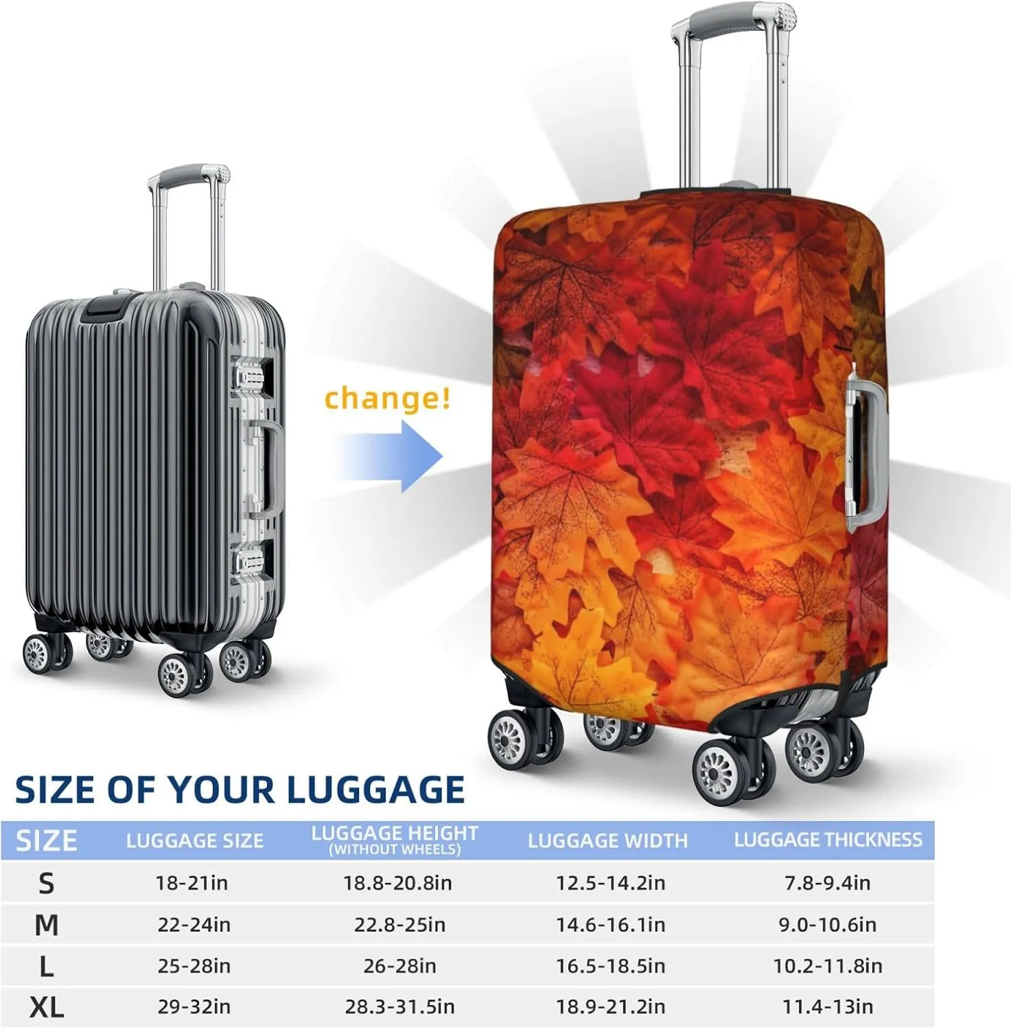 Luggage Cover Elastic Suitcase Cover Protector Washable Covers Fit 18-32 Inch Luggage-Autumn Leaf
