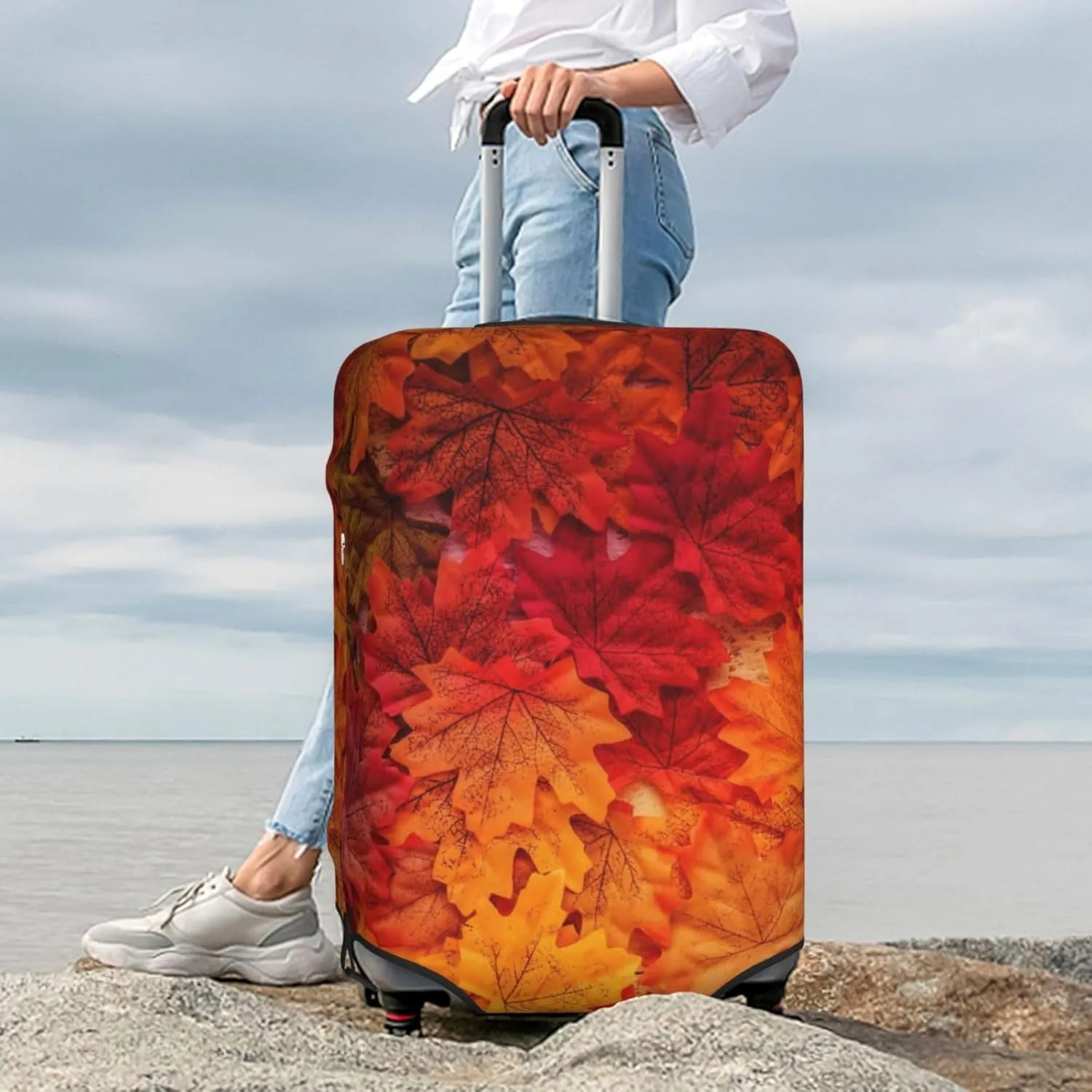 Luggage Cover Elastic Suitcase Cover Protector Washable Covers Fit 18-32 Inch Luggage-Autumn Leaf