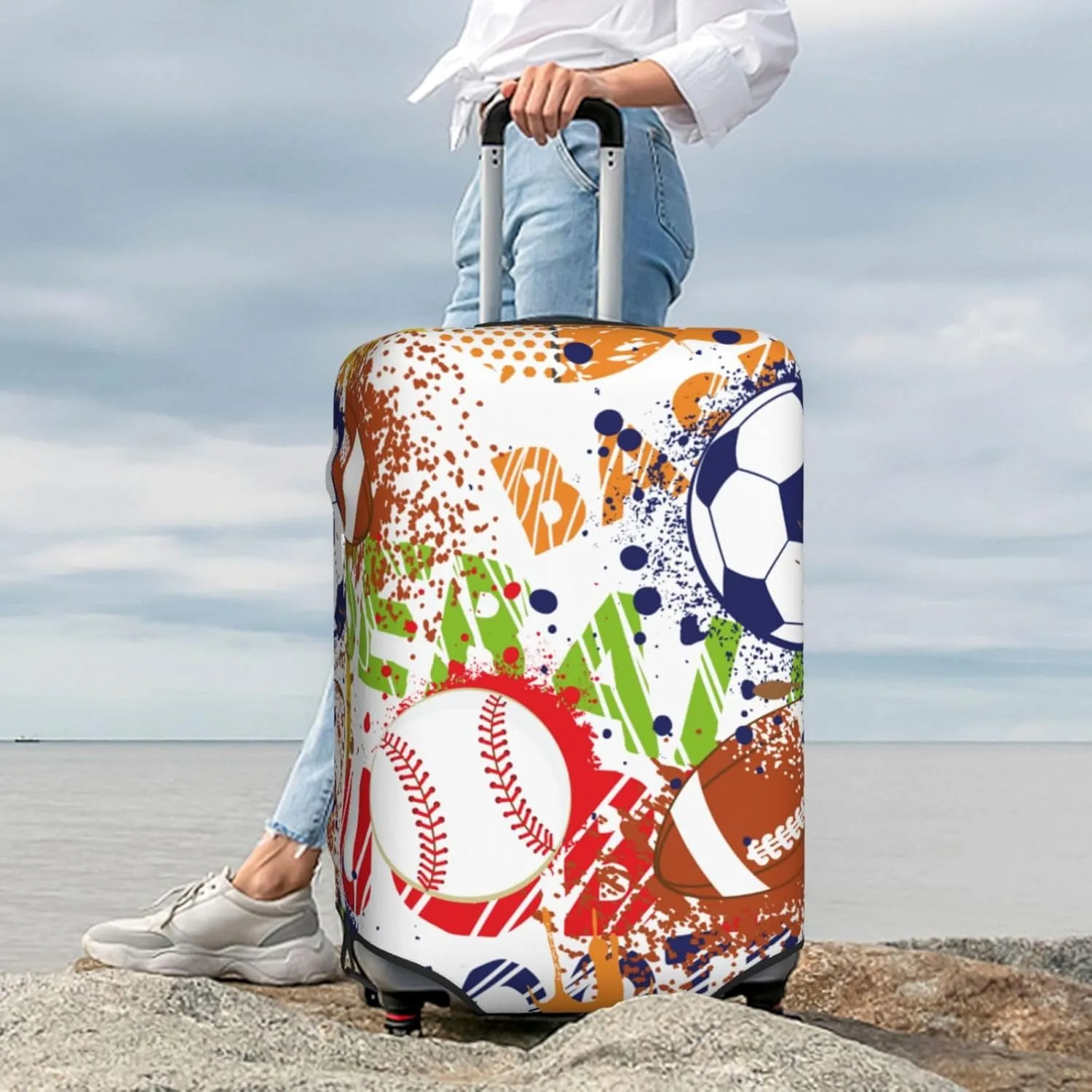 Luggage Cover Elastic Suitcase Cover Protector Washable Covers Fit 18-32 Inch Luggage-Balls