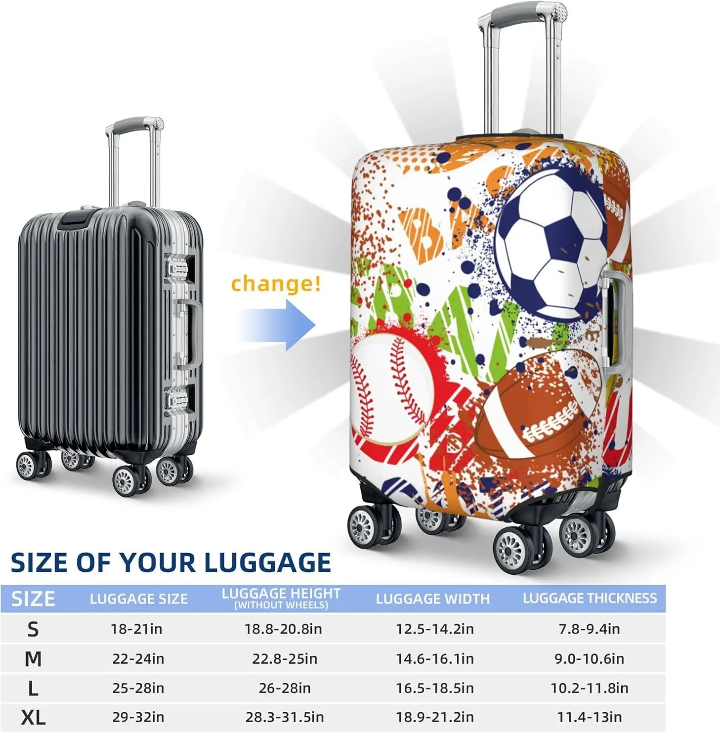 Luggage Cover Elastic Suitcase Cover Protector Washable Covers Fit 18-32 Inch Luggage-Balls