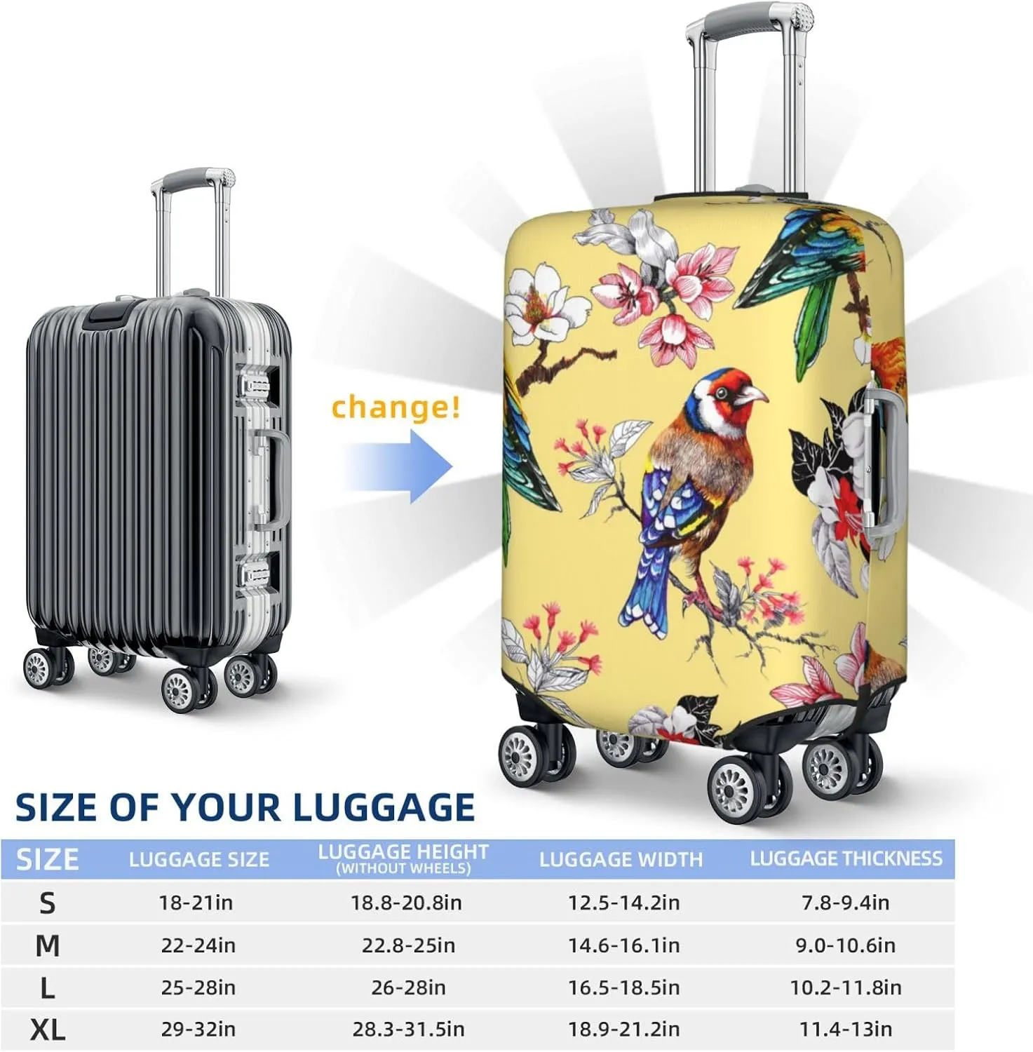 Luggage Cover Elastic Suitcase Cover Protector Washable Covers Fit 18-32 Inch Luggage-Beautiful Bright Birds And Flowers