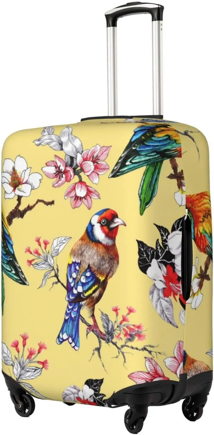 Luggage Cover Elastic Suitcase Cover Protector Washable Covers Fit 18-32 Inch Luggage-Beautiful Bright Birds And Flowers