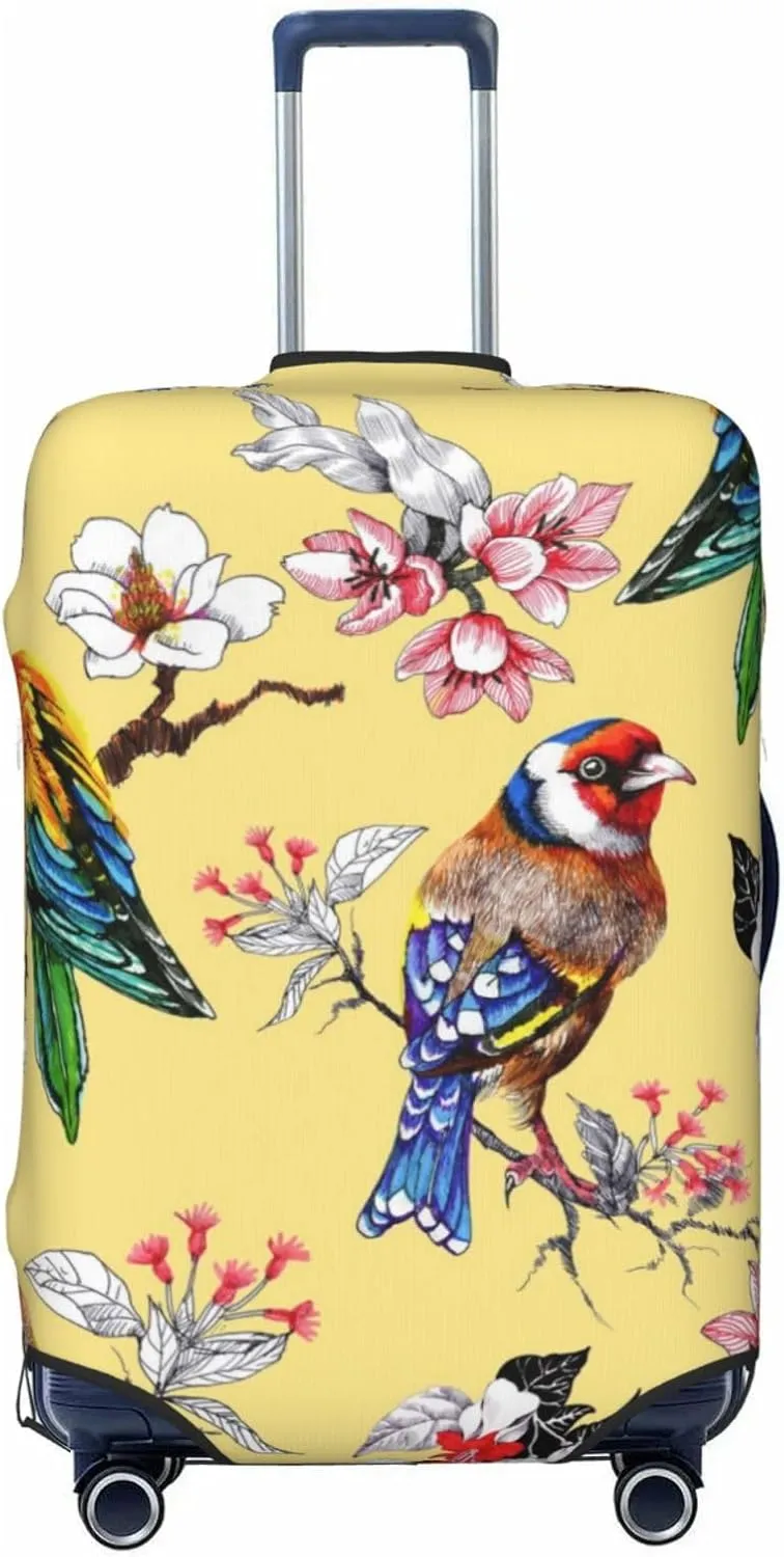 Luggage Cover Elastic Suitcase Cover Protector Washable Covers Fit 18-32 Inch Luggage-Beautiful Bright Birds And Flowers