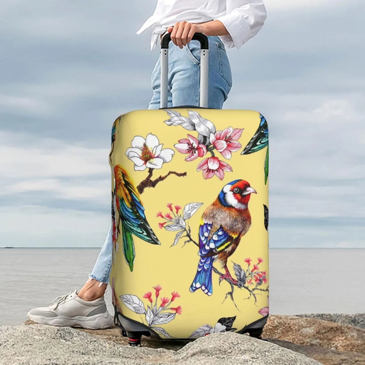 Luggage Cover Elastic Suitcase Cover Protector Washable Covers Fit 18-32 Inch Luggage-Beautiful Bright Birds And Flowers
