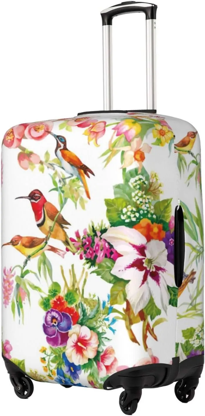 Luggage Cover Elastic Suitcase Cover Protector Washable Covers Fit 18-32 Inch Luggage-Birds And Flowers