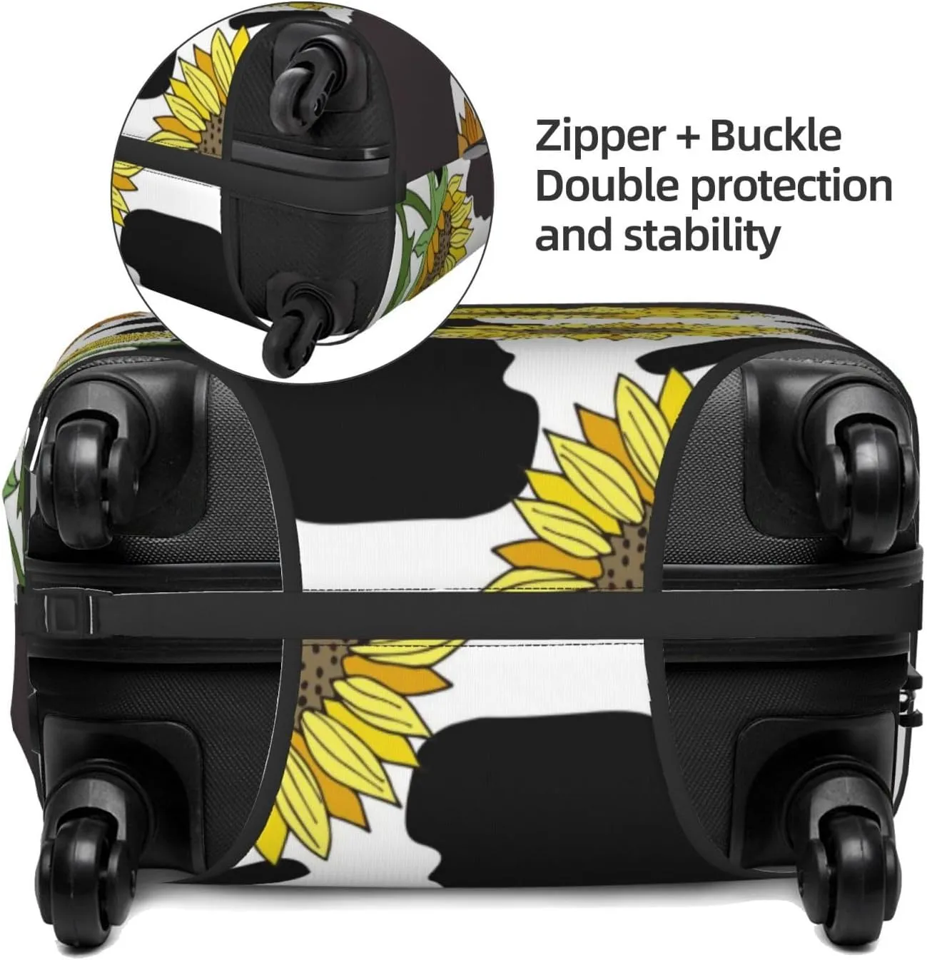 Luggage Cover Elastic Suitcase Cover Protector Washable Covers Fit 18-32 Inch Luggage-Black Cow Print With Sunflowers Country