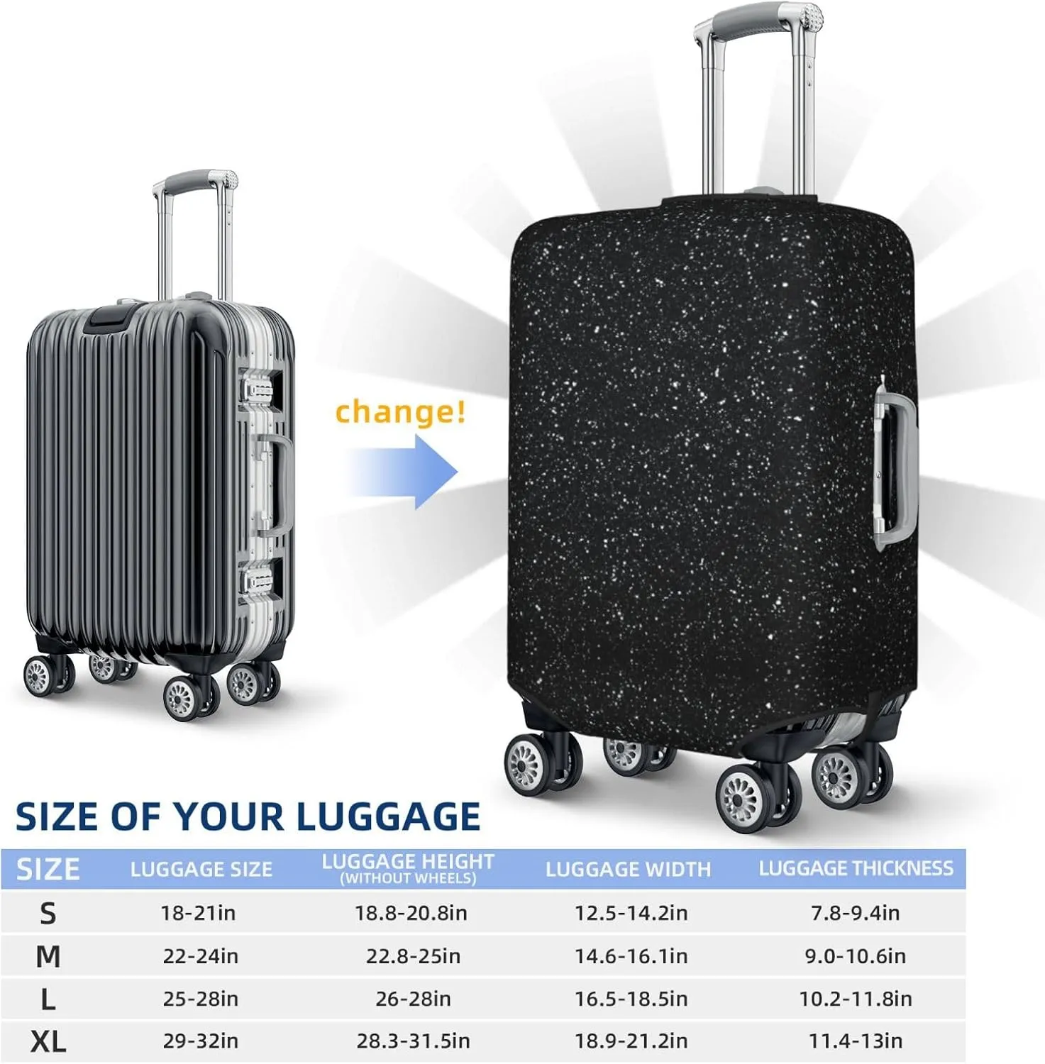 Luggage Cover Elastic Suitcase Cover Protector Washable Covers Fit 18-32 Inch Luggage-Black Glitter
