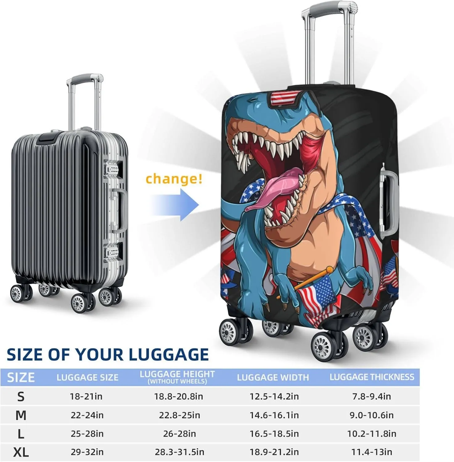 Luggage Cover Elastic Suitcase Cover Protector Washable Covers Fit 18-32 Inch Luggage-Blue Dinosaur