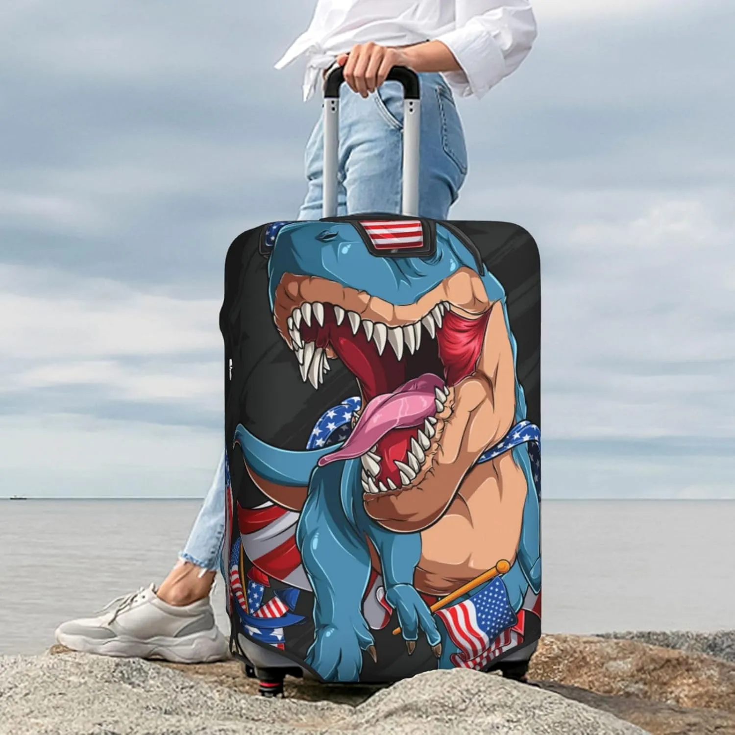 Luggage Cover Elastic Suitcase Cover Protector Washable Covers Fit 18-32 Inch Luggage-Blue Dinosaur