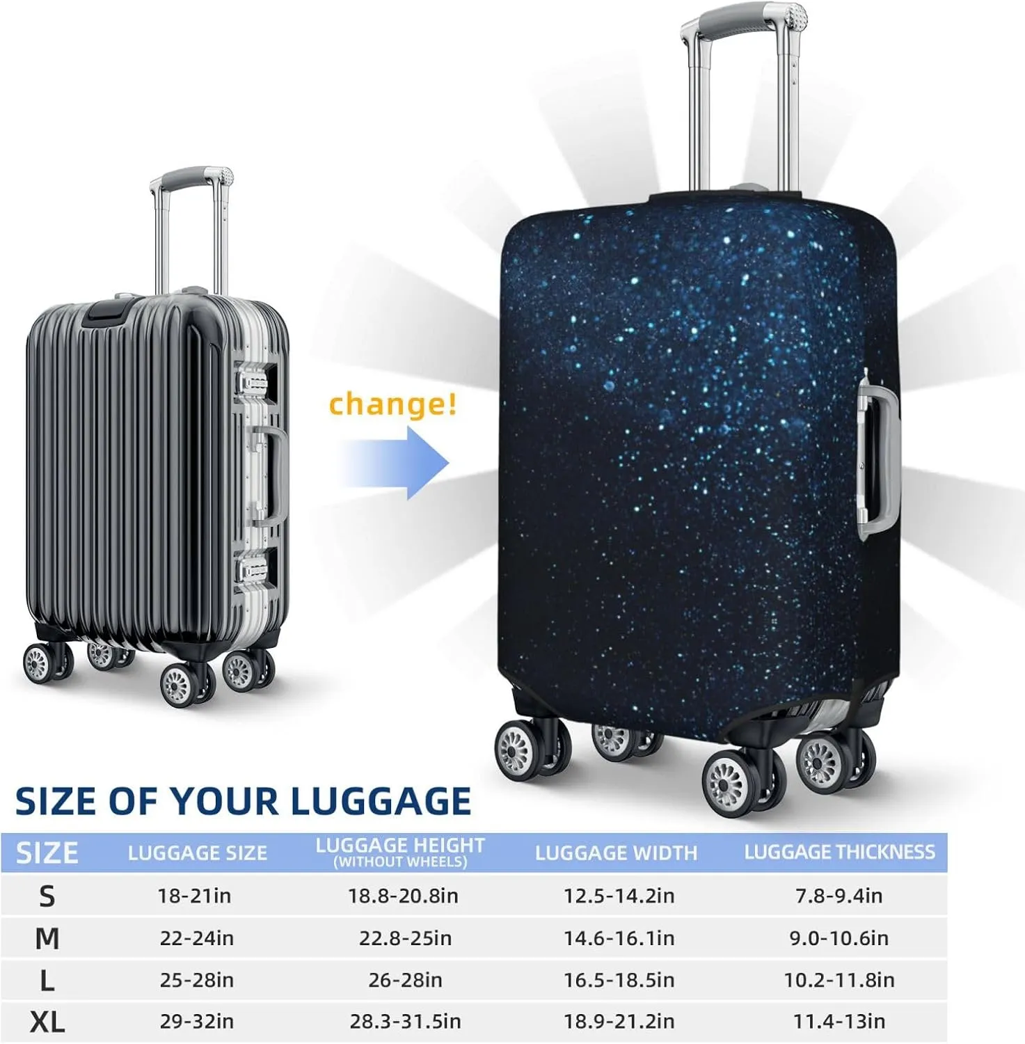 Luggage Cover Elastic Suitcase Cover Protector Washable Covers Fit 18-32 Inch Luggage-Blue Glitter Retro