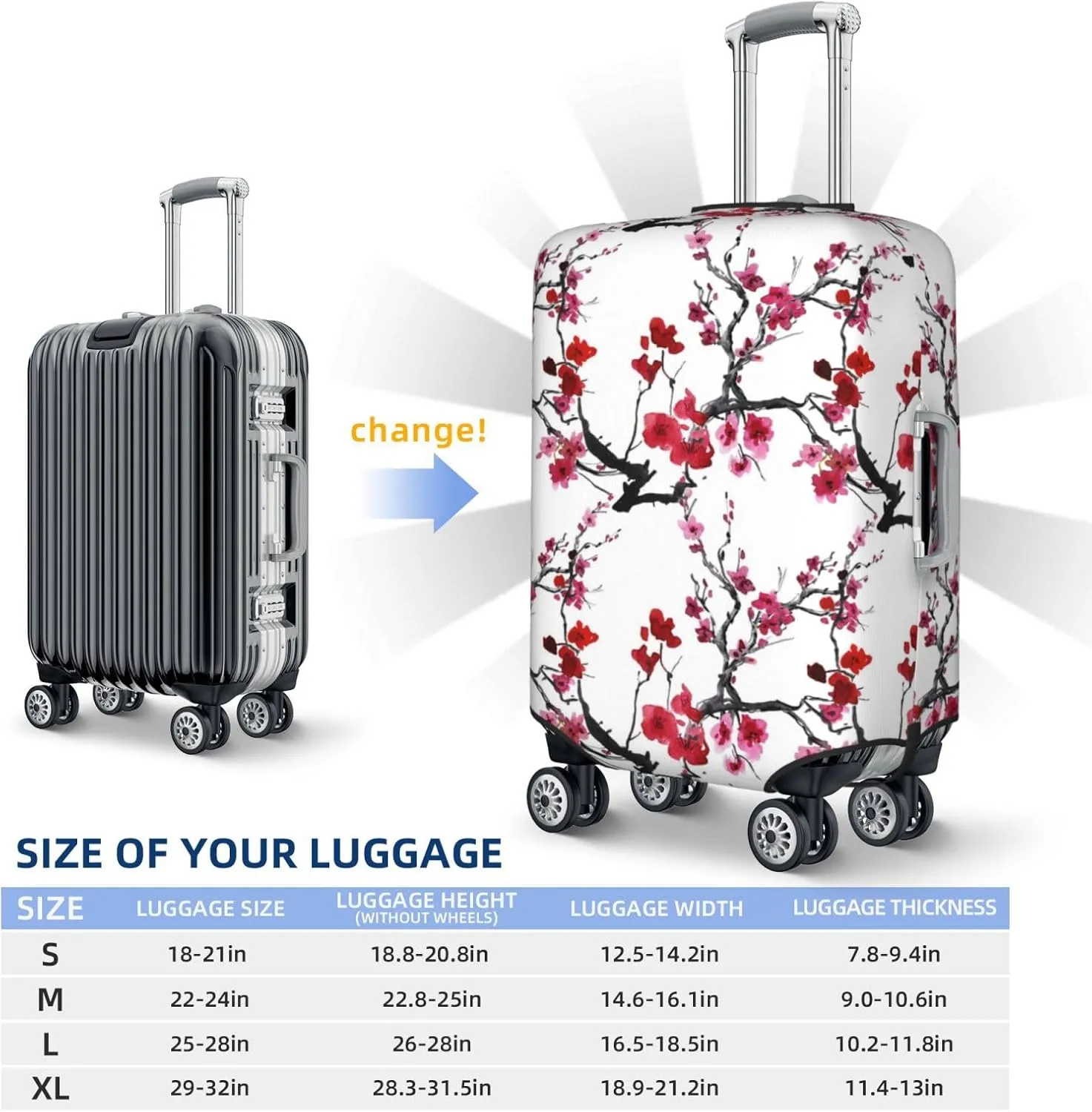 Luggage Cover Elastic Suitcase Cover Protector Washable Covers Fit 18-32 Inch Luggage-Cherry Blossoms