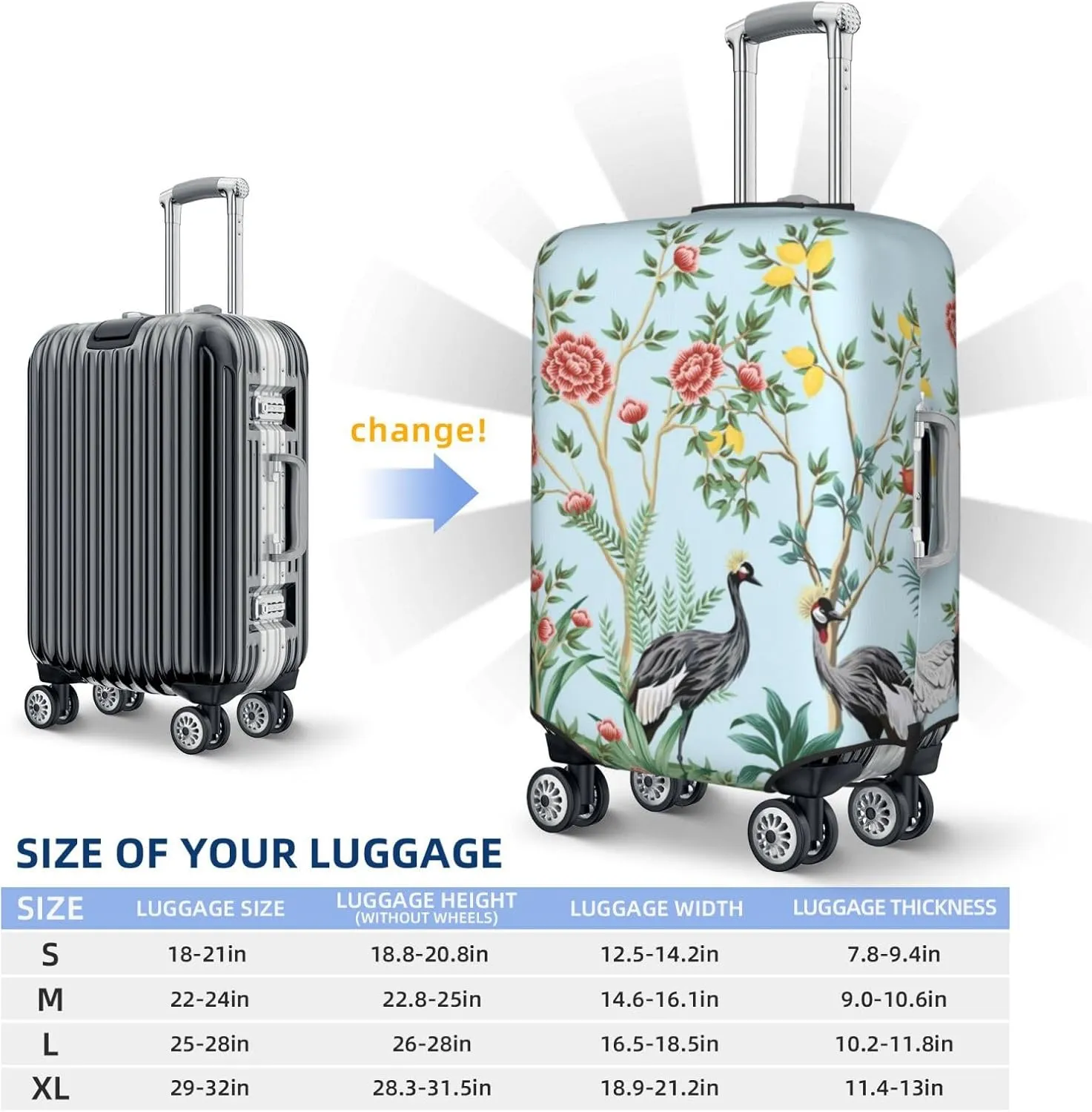 Luggage Cover Elastic Suitcase Cover Protector Washable Covers Fit 18-32 Inch Luggage-Chinoiserie Floral Palm Tree