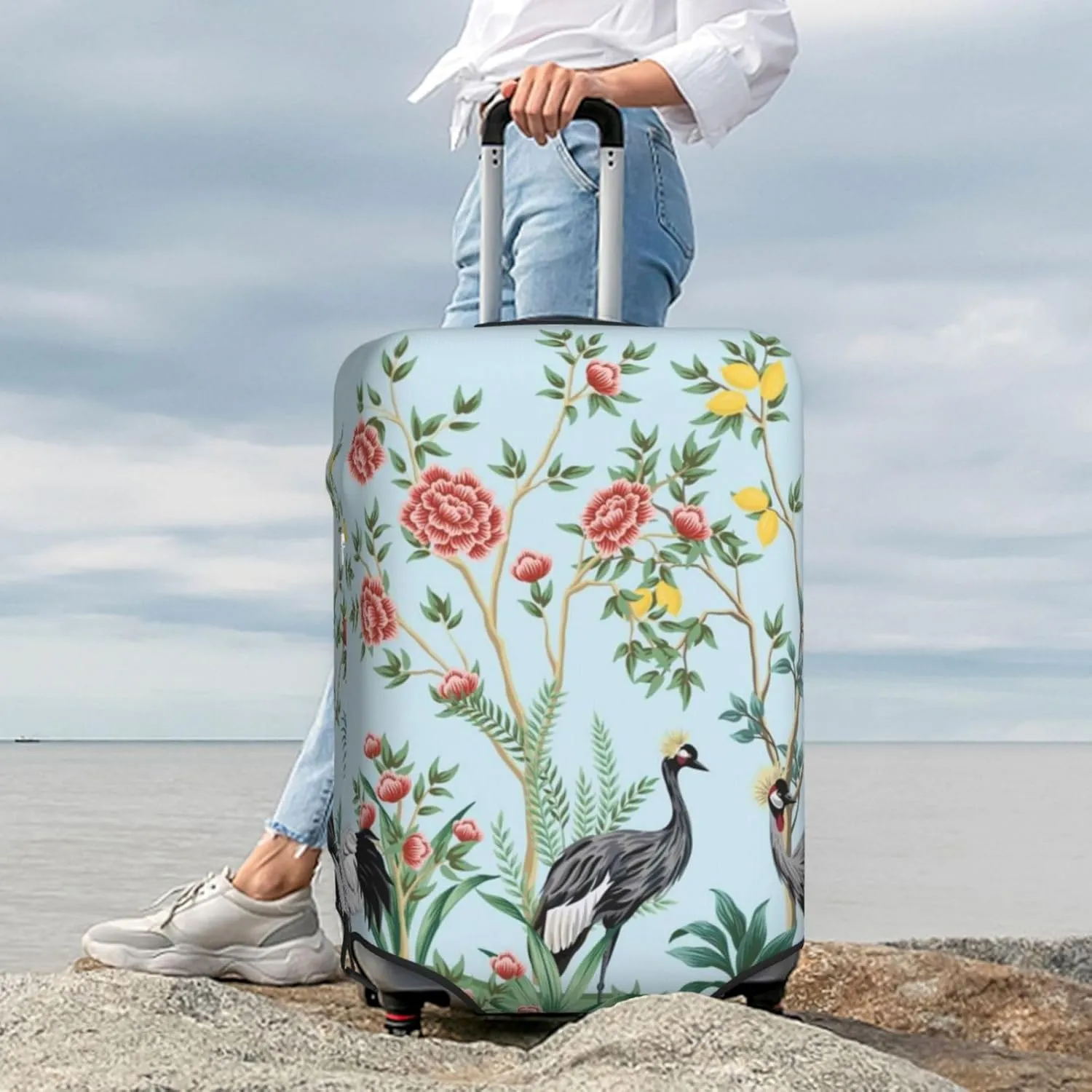 Luggage Cover Elastic Suitcase Cover Protector Washable Covers Fit 18-32 Inch Luggage-Chinoiserie Floral Palm Tree