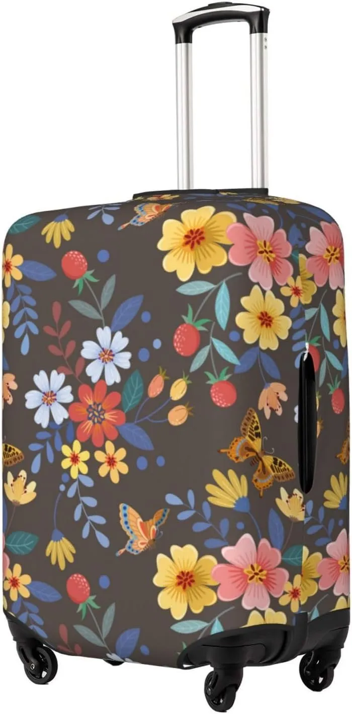 Luggage Cover Elastic Suitcase Cover Protector Washable Covers Fit 18-32 Inch Luggage-Colorful Flowers With Butterfly