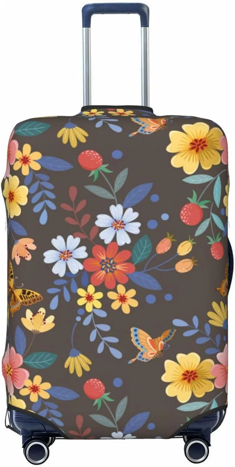 Luggage Cover Elastic Suitcase Cover Protector Washable Covers Fit 18-32 Inch Luggage-Colorful Flowers With Butterfly