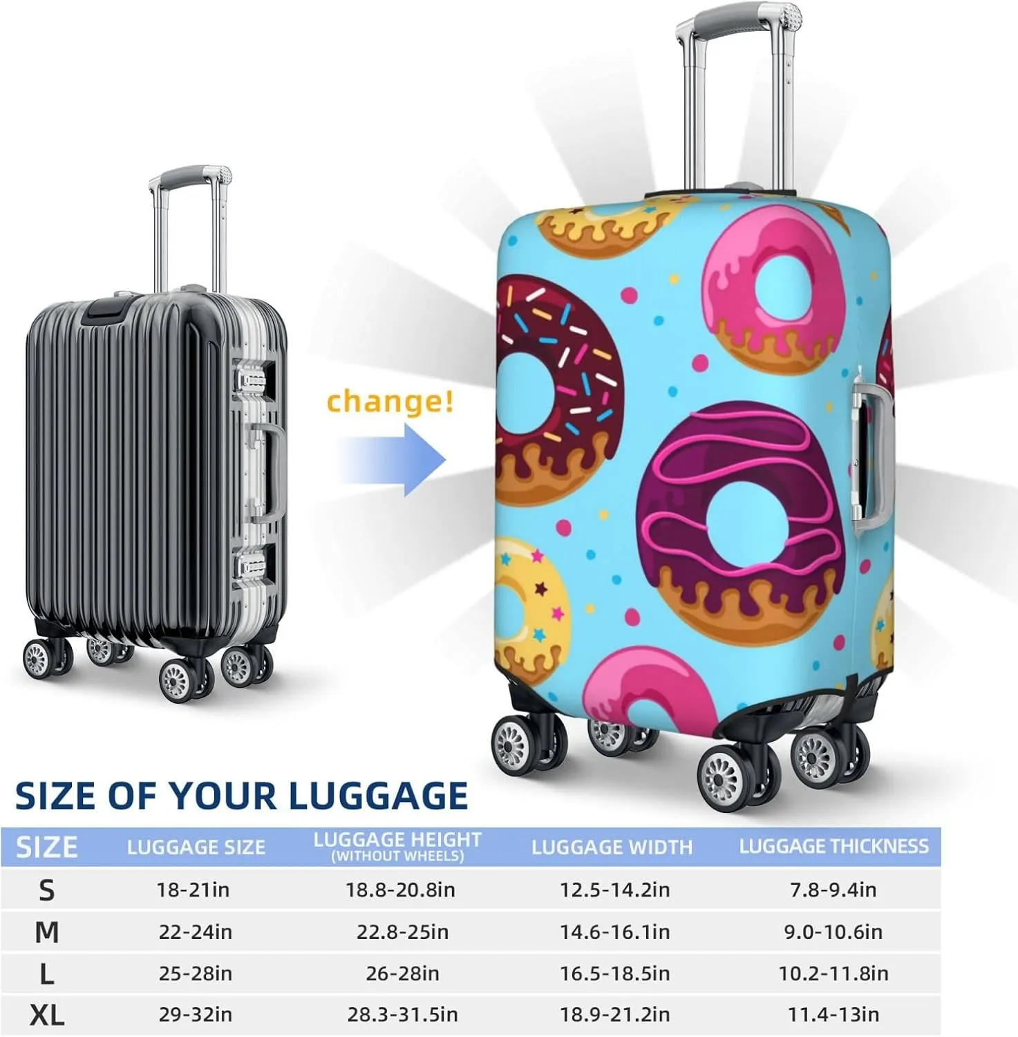 Luggage Cover Elastic Suitcase Cover Protector Washable Covers Fit 18-32 Inch Luggage-Donuts