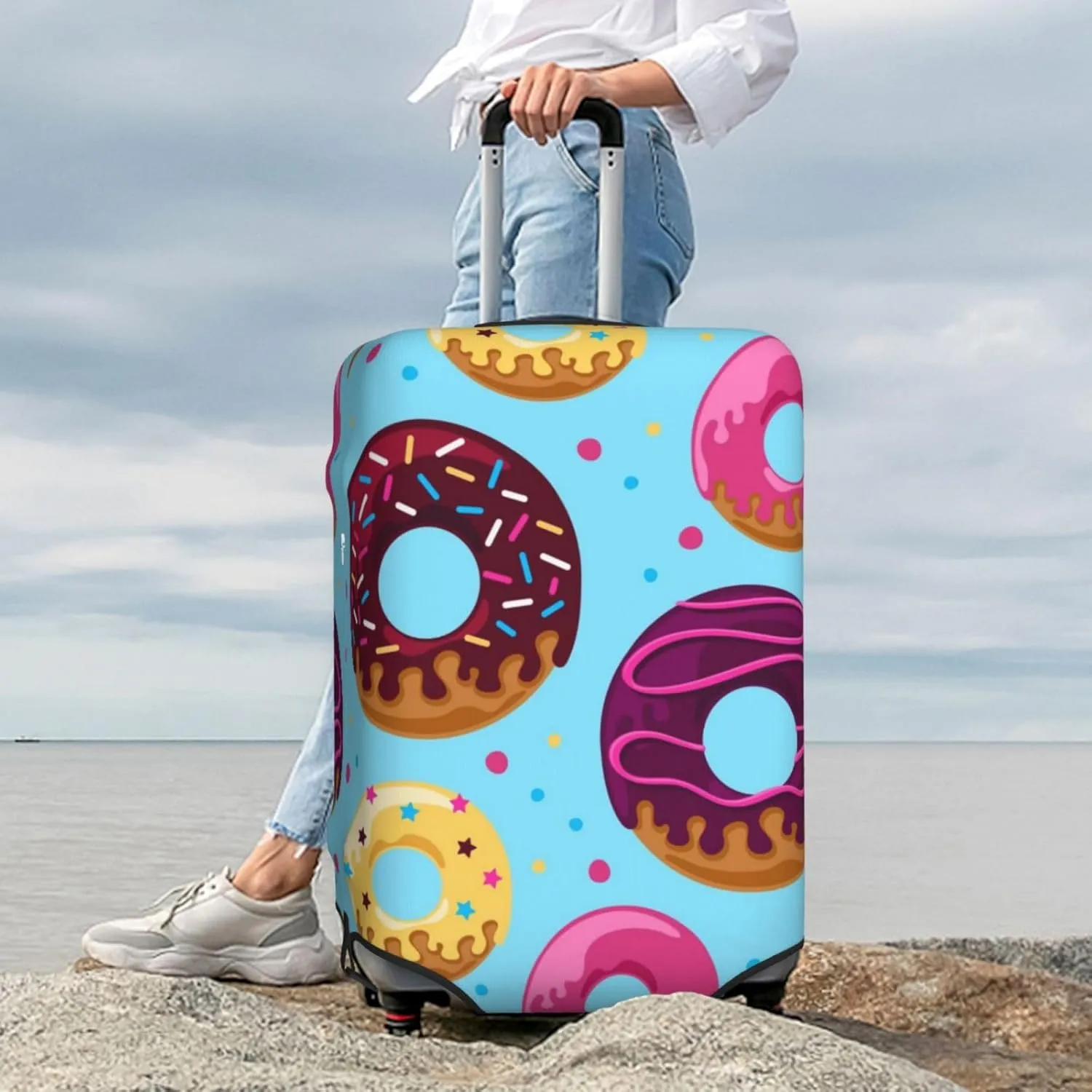 Luggage Cover Elastic Suitcase Cover Protector Washable Covers Fit 18-32 Inch Luggage-Donuts