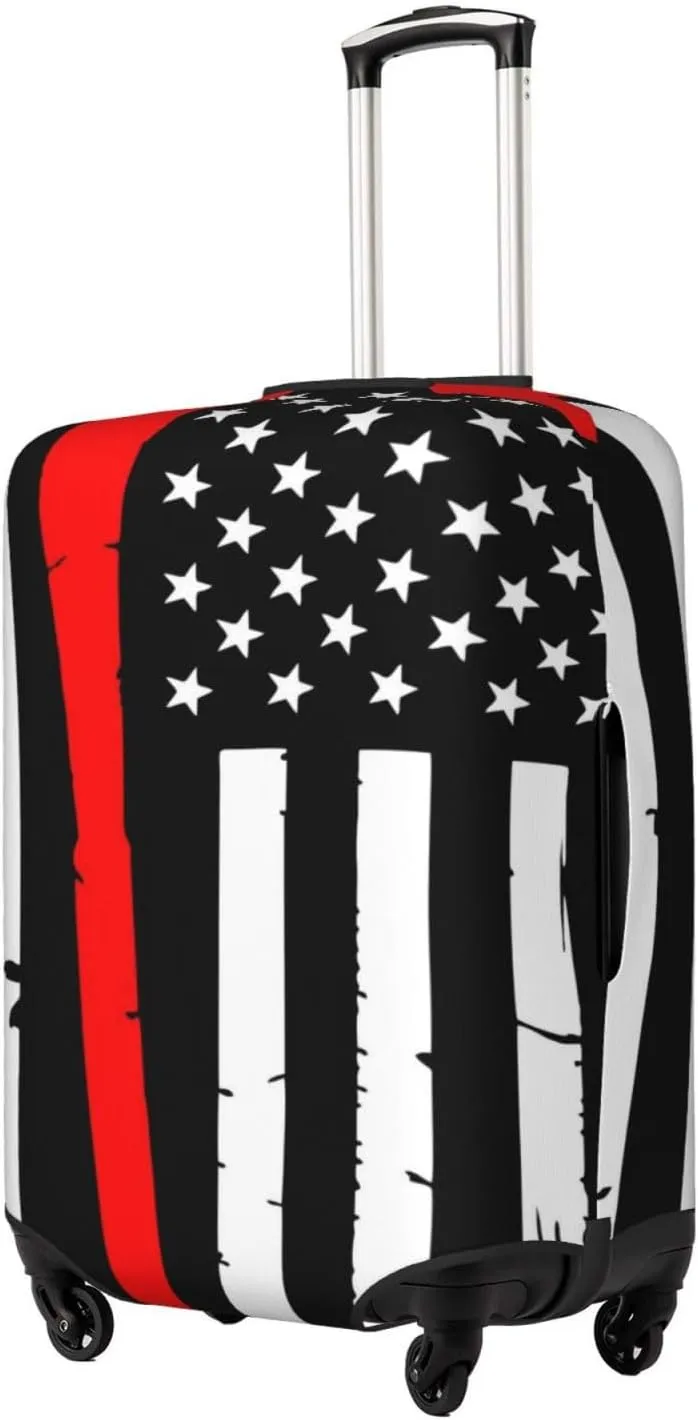 Luggage Cover Elastic Suitcase Cover Protector Washable Covers Fit 18-32 Inch Luggage-Firefighters Usa Flag Black And White Flag With Red Axe Fireman Gift