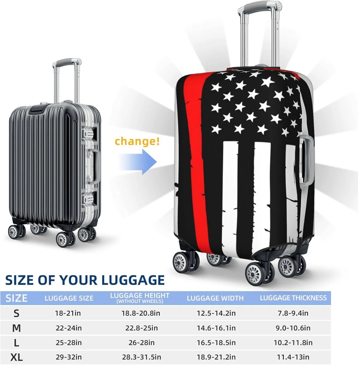 Luggage Cover Elastic Suitcase Cover Protector Washable Covers Fit 18-32 Inch Luggage-Firefighters Usa Flag Black And White Flag With Red Axe Fireman Gift