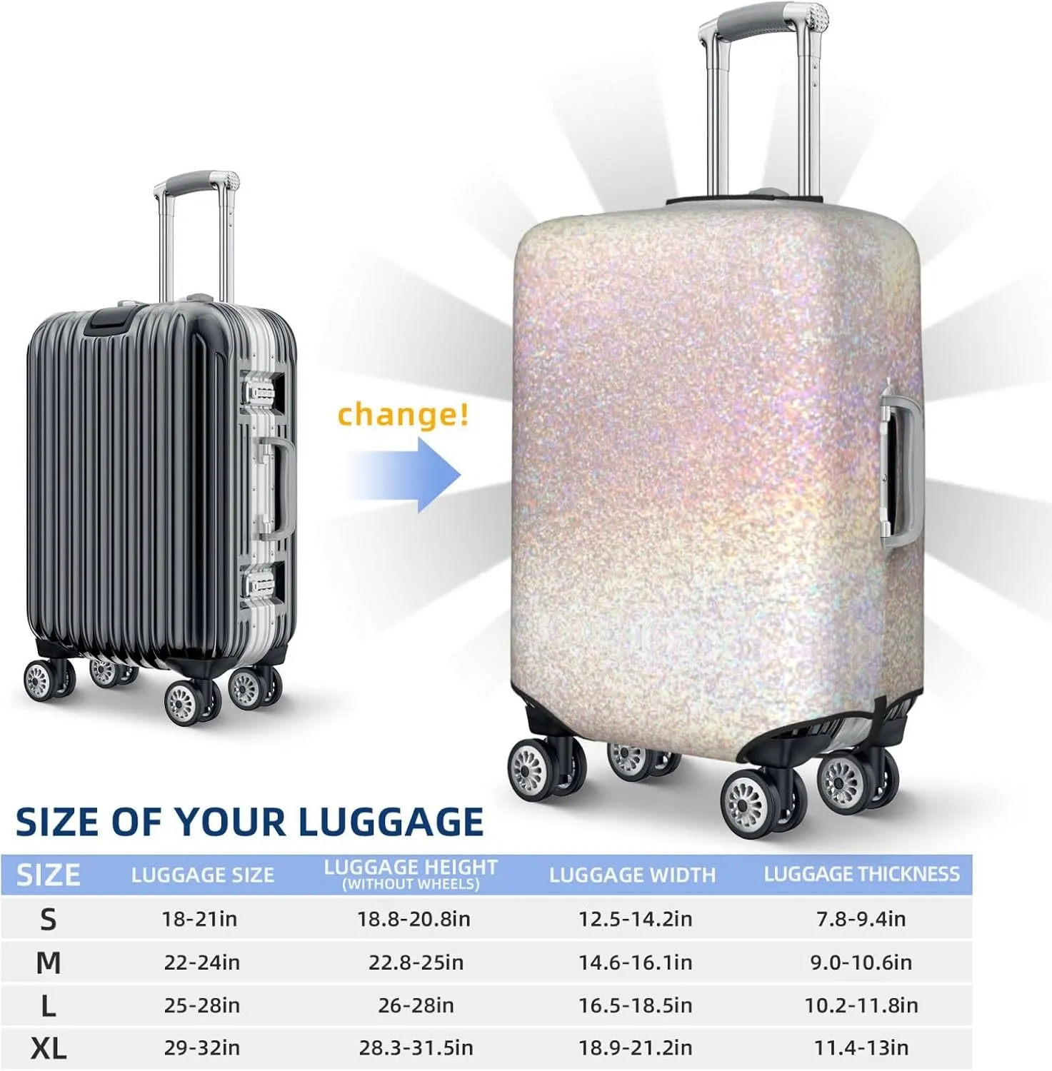 Luggage Cover Elastic Suitcase Cover Protector Washable Covers Fit 18-32 Inch Luggage-Glitter Light Pearl