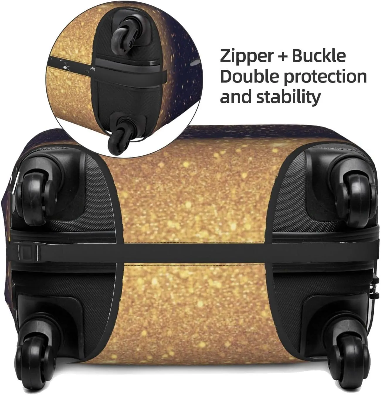 Luggage Cover Elastic Suitcase Cover Protector Washable Covers Fit 18-32 Inch Luggage-Gold Black Glitter