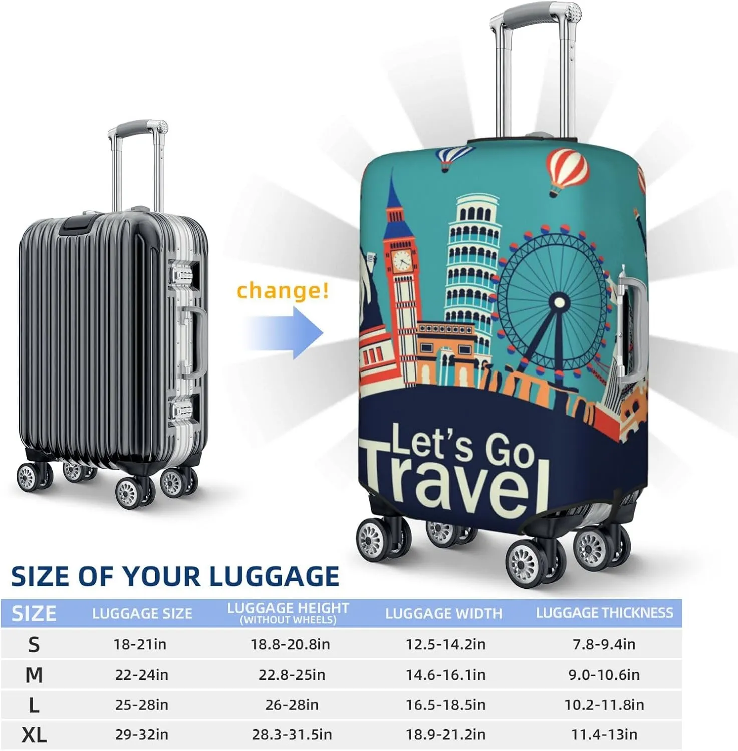 Luggage Cover Elastic Suitcase Cover Protector Washable Covers Fit 18-32 Inch Luggage-Let'S Go Travel