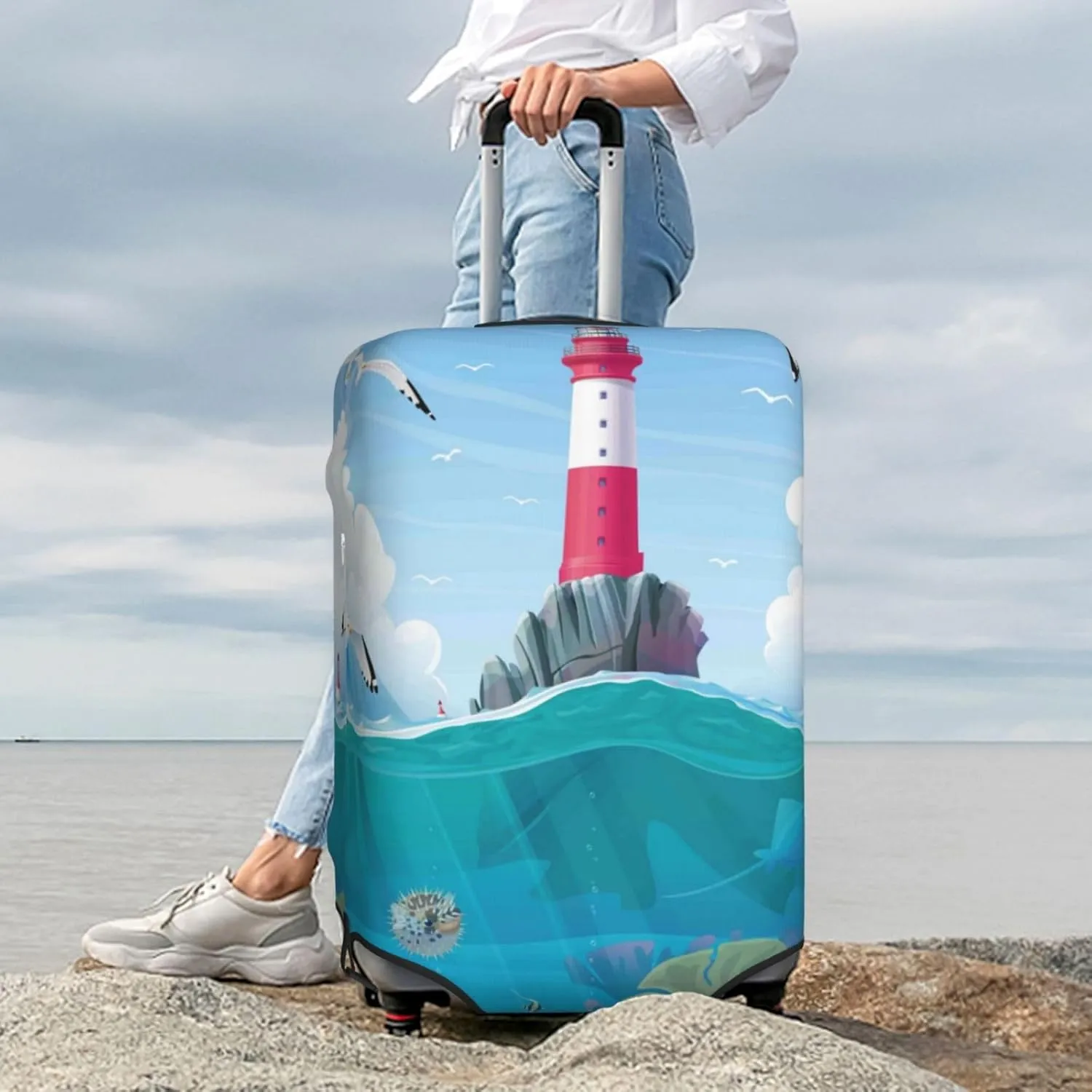 Luggage Cover Elastic Suitcase Cover Protector Washable Covers Fit 18-32 Inch Luggage-Lighthouse Sea Port