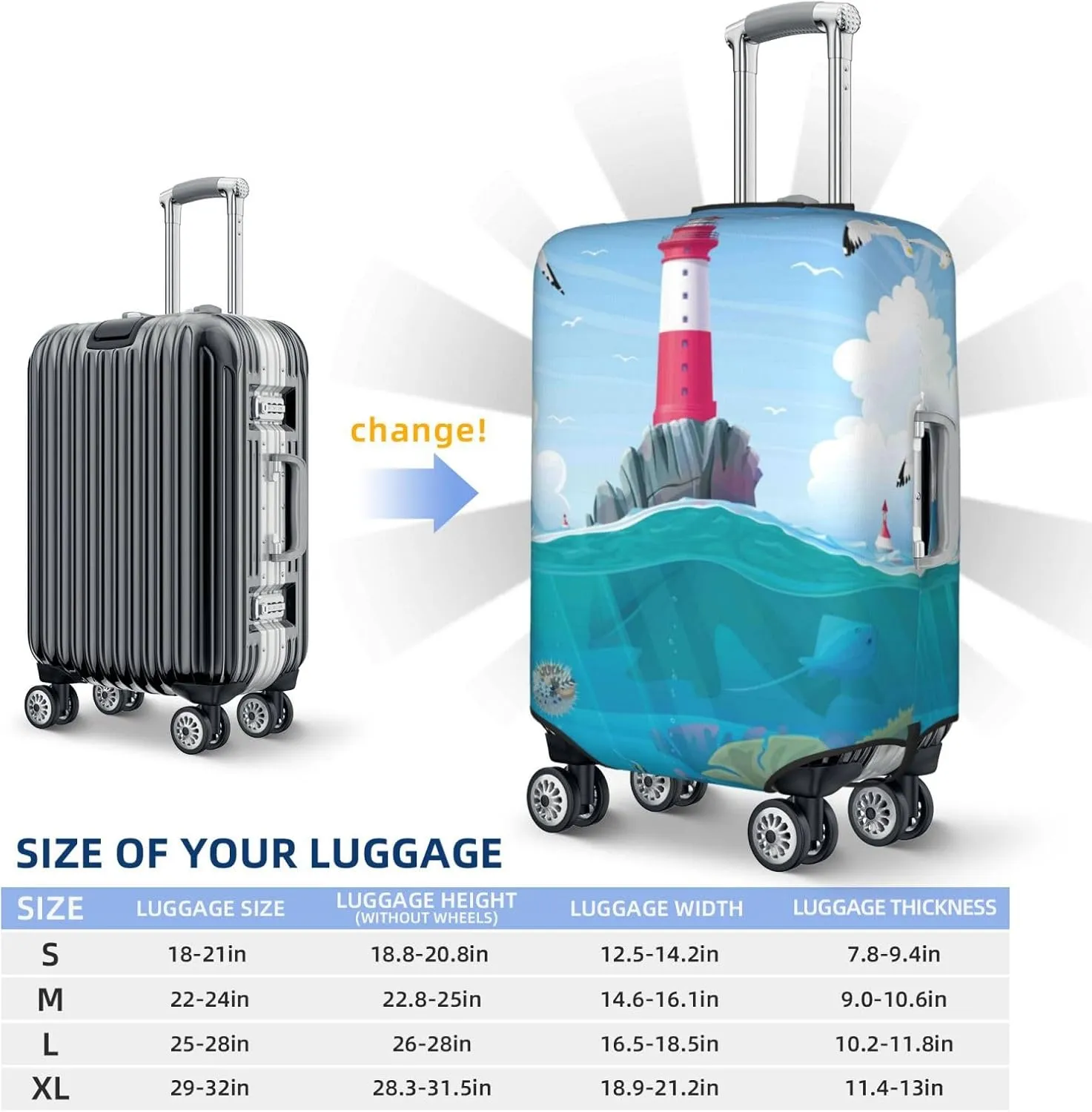 Luggage Cover Elastic Suitcase Cover Protector Washable Covers Fit 18-32 Inch Luggage-Lighthouse Sea Port