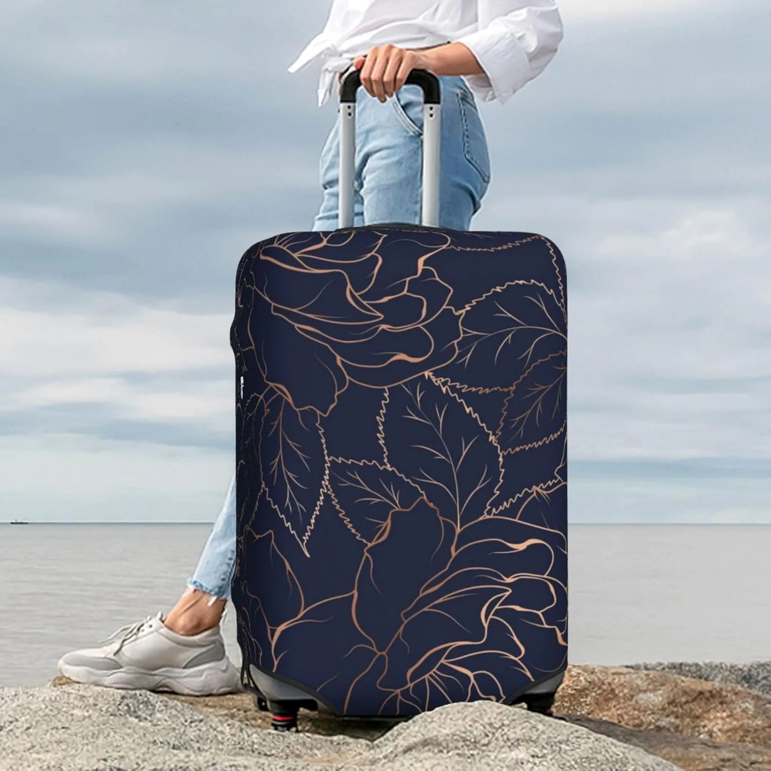 Luggage Cover Elastic Suitcase Cover Protector Washable Covers Fit 18-32 Inch Luggage-Navy Dark Blue