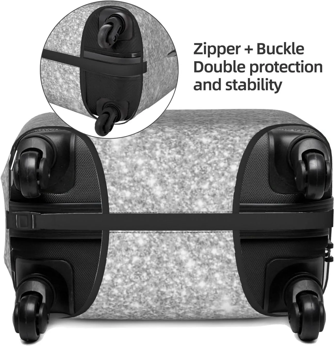 Luggage Cover Elastic Suitcase Cover Protector Washable Covers Fit 18-32 Inch Luggage-Silver Glitter