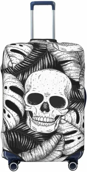 Luggage Cover Elastic Suitcase Cover Protector Washable Covers Fit 18-32 Inch Luggage-Skull And Palm Leaves