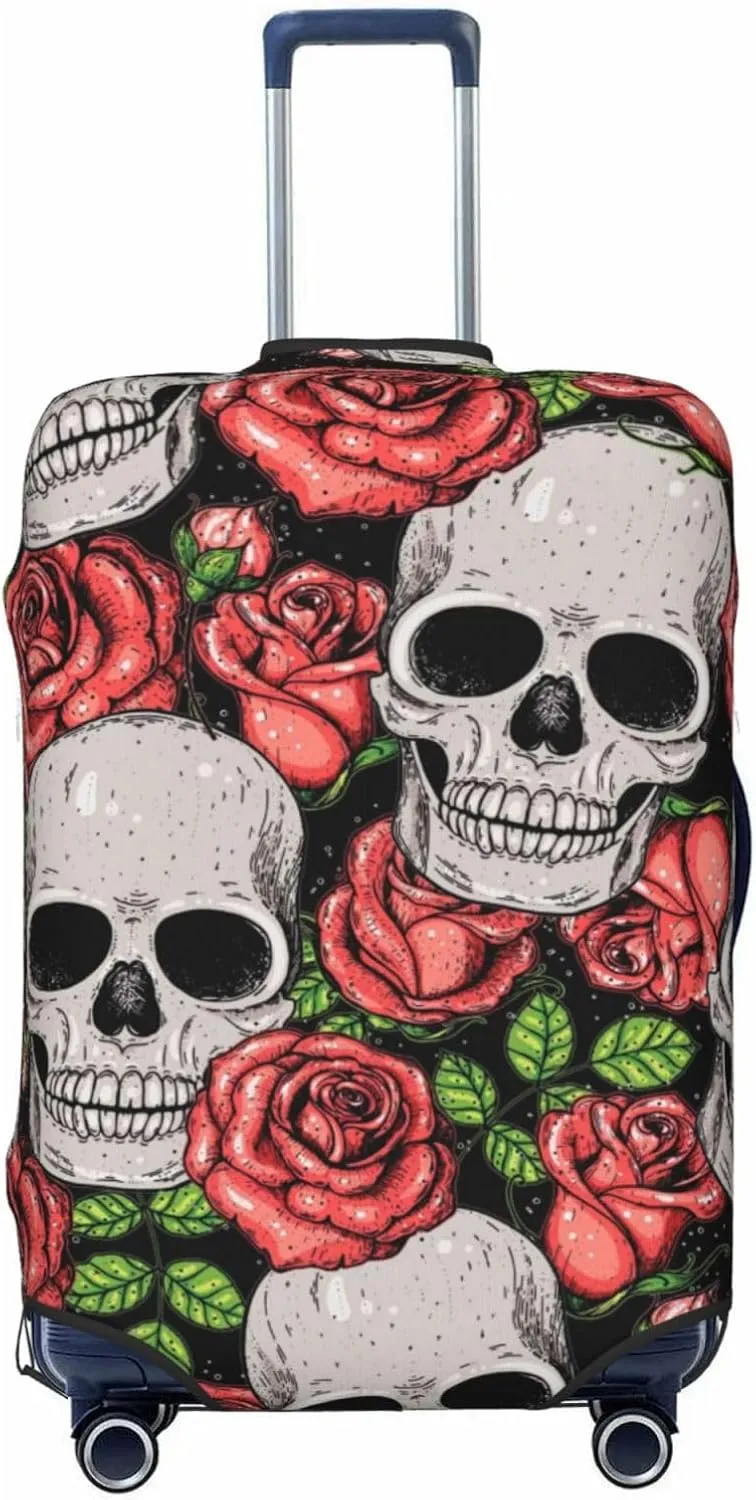 Luggage Cover Elastic Suitcase Cover Protector Washable Covers Fit 18-32 Inch Luggage-Skull And Roses