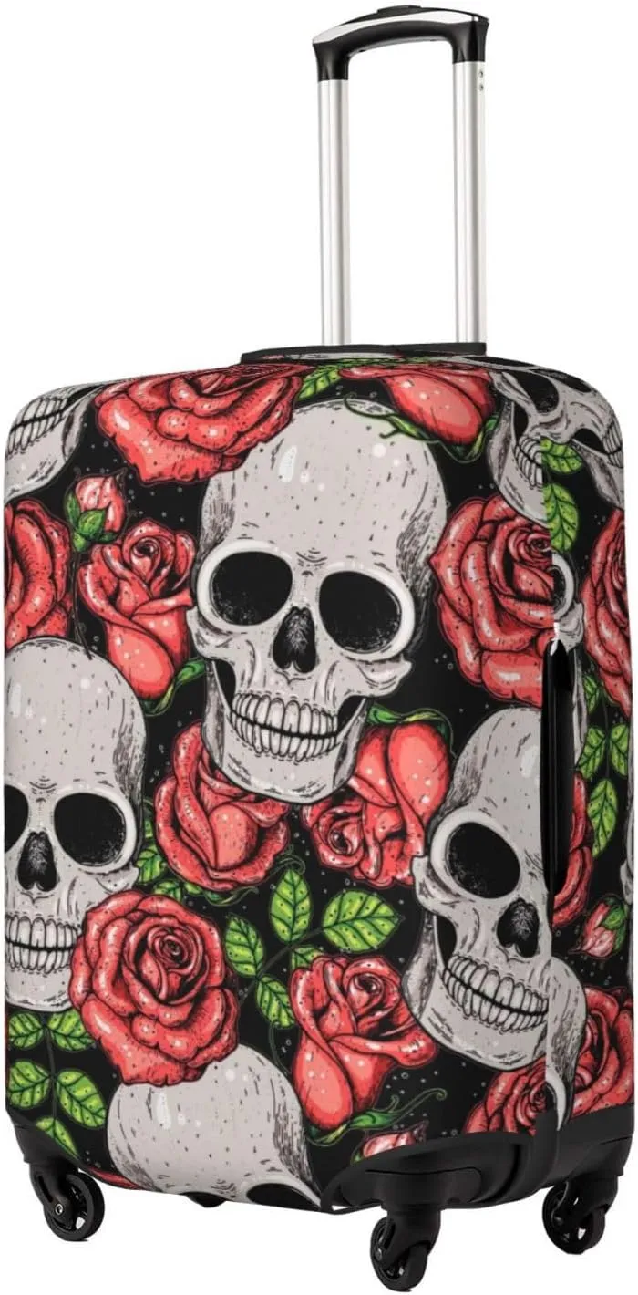 Luggage Cover Elastic Suitcase Cover Protector Washable Covers Fit 18-32 Inch Luggage-Skull And Roses