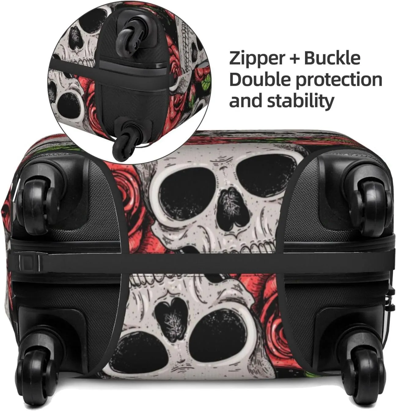 Luggage Cover Elastic Suitcase Cover Protector Washable Covers Fit 18-32 Inch Luggage-Skull And Roses